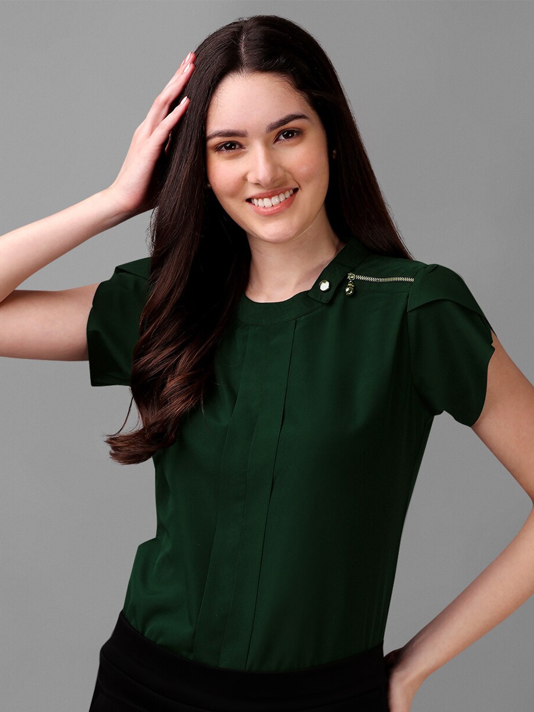 

Kinjo Band Collar Pure Crepe Top, Green