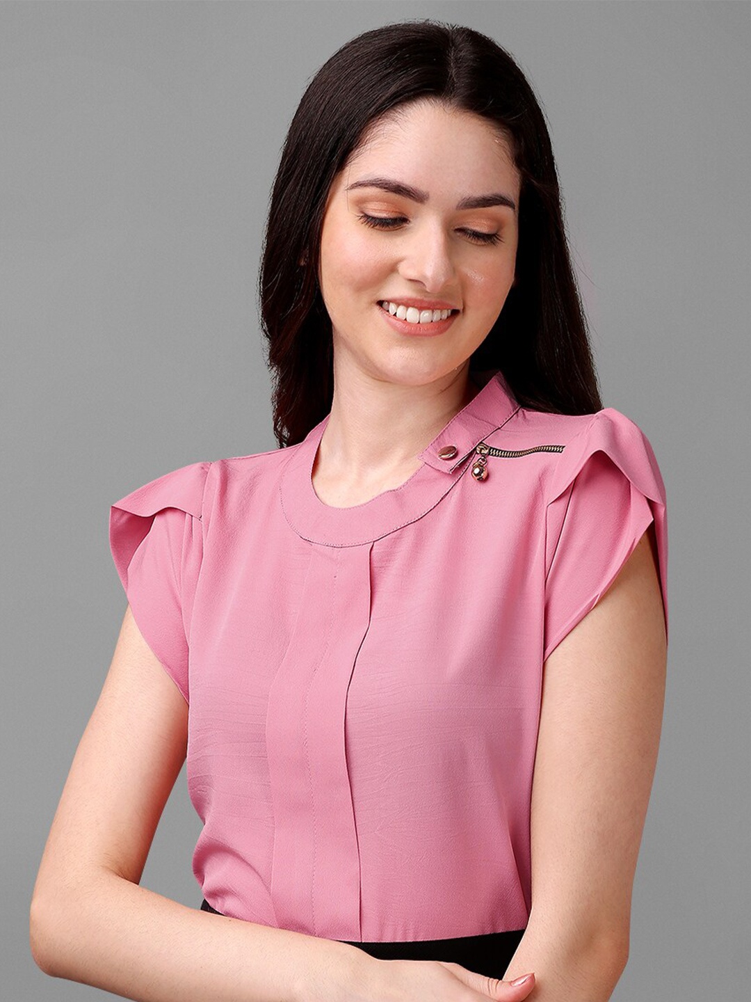 

Kinjo Band Collar Pure Crepe Top, Pink