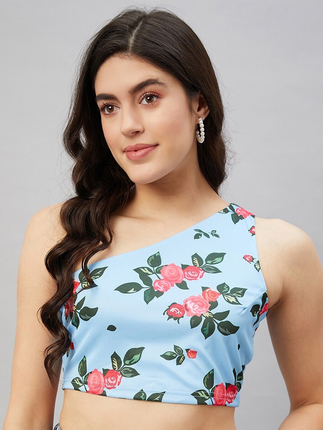

Orchid Blues Printed One Shoulder Short Sleeves Top, Blue
