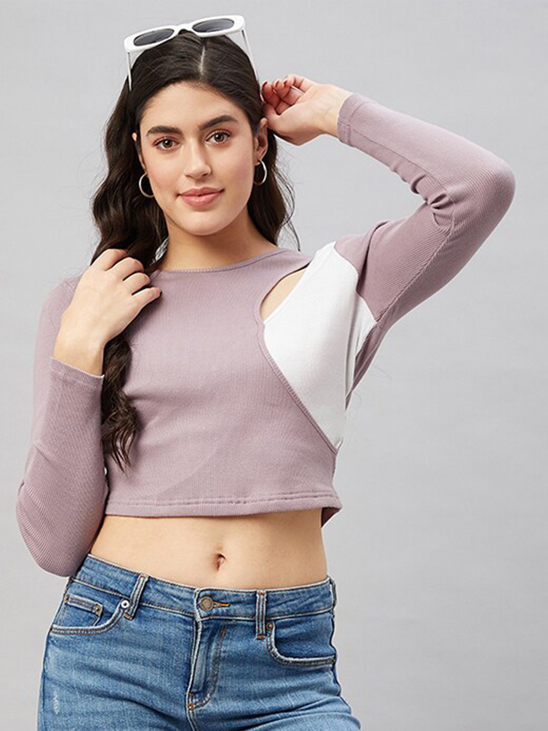 

Orchid Blues Colourblocked Round Neck Top, Lavender