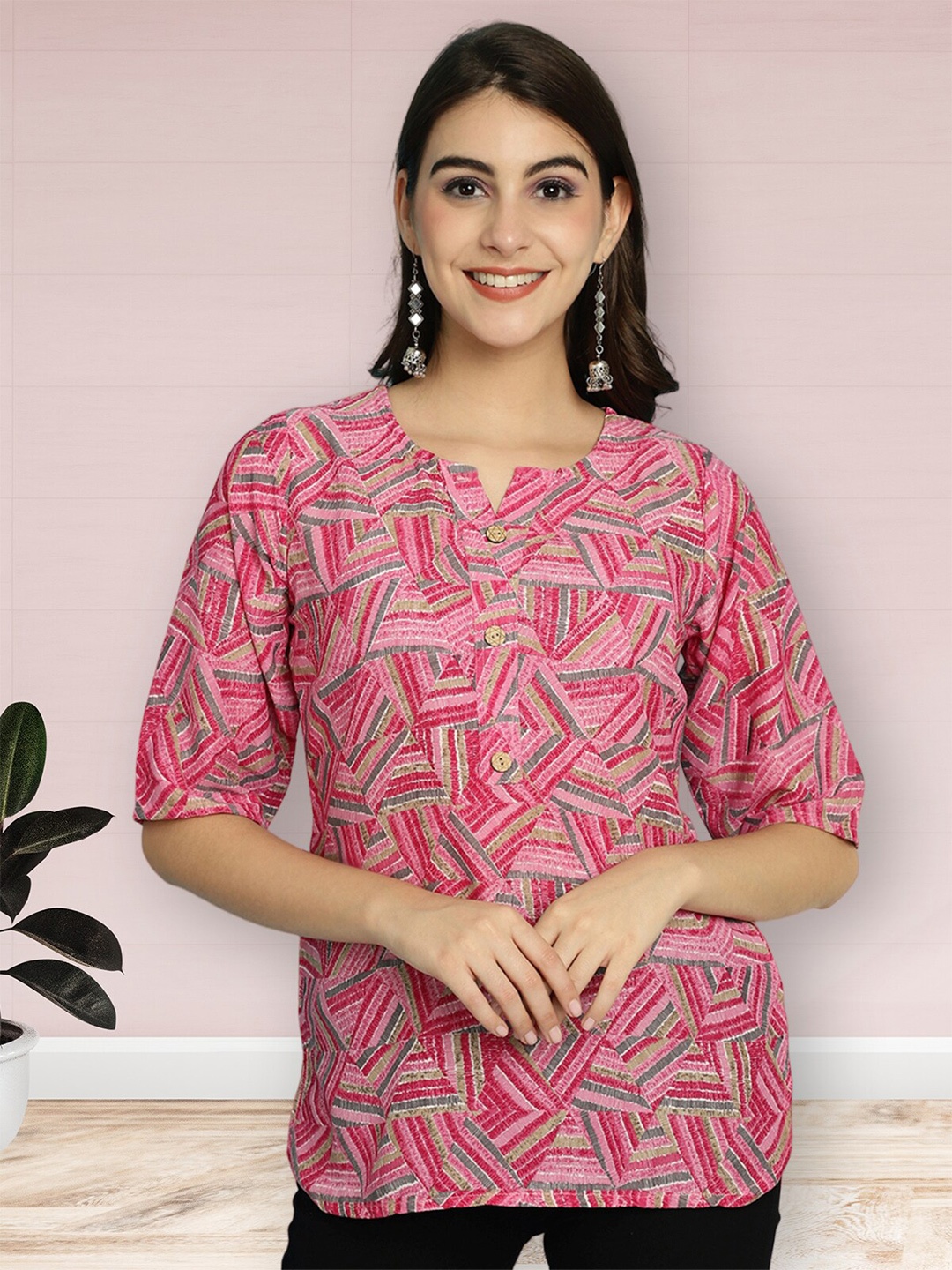 

Poshyaa Printed Ethnic Crepe Top, Pink