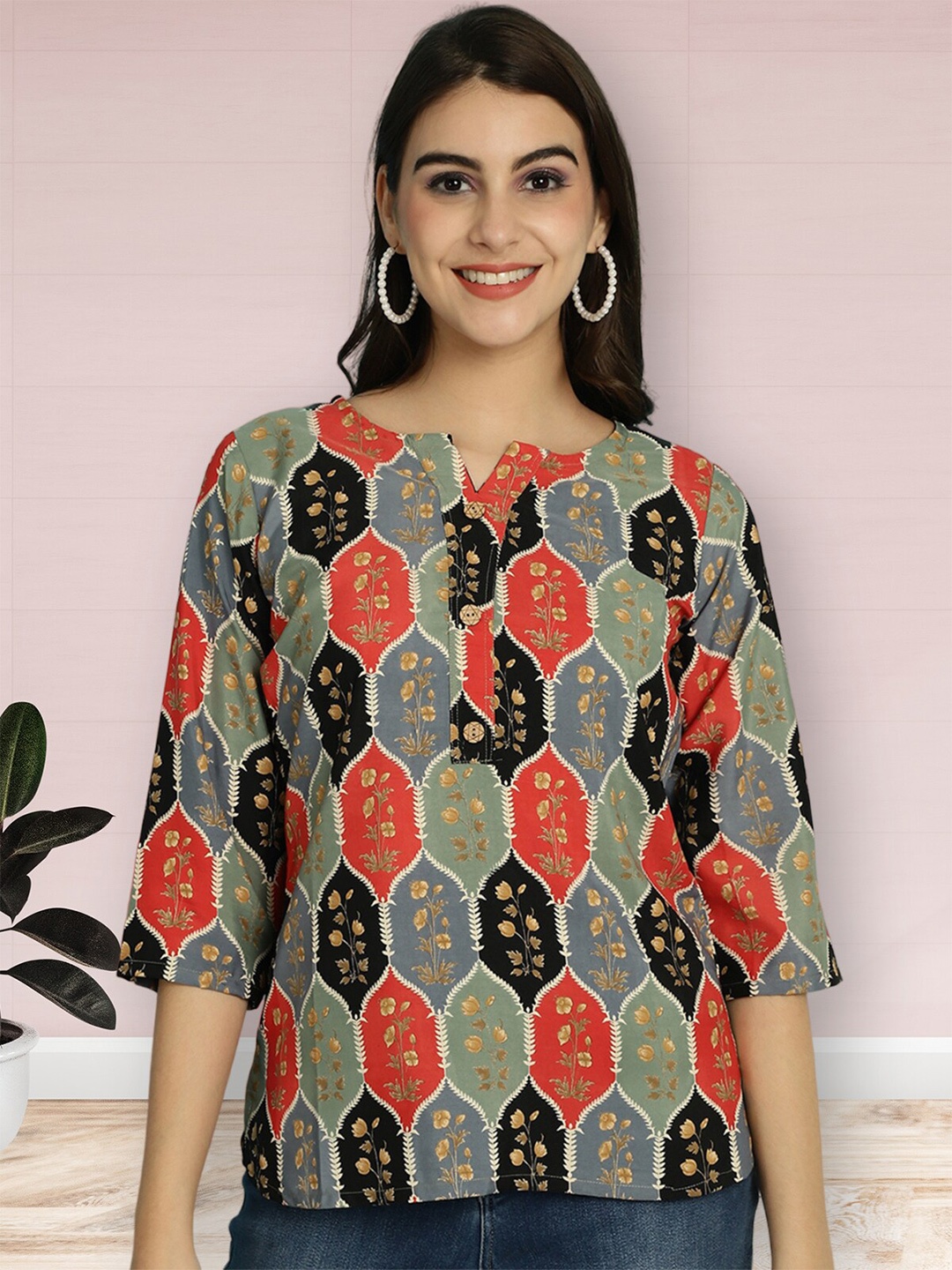 

Poshyaa Printed Ethnic Crepe Top, Grey