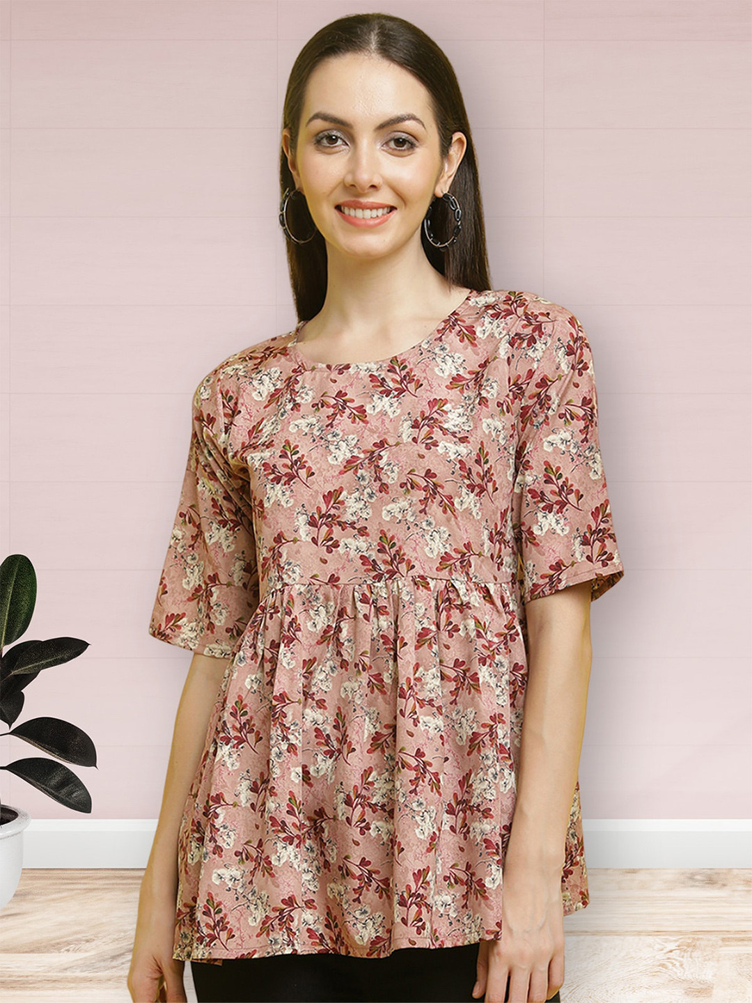 

Poshyaa Printed Ethnic Crepe Peplum Top, Metallic
