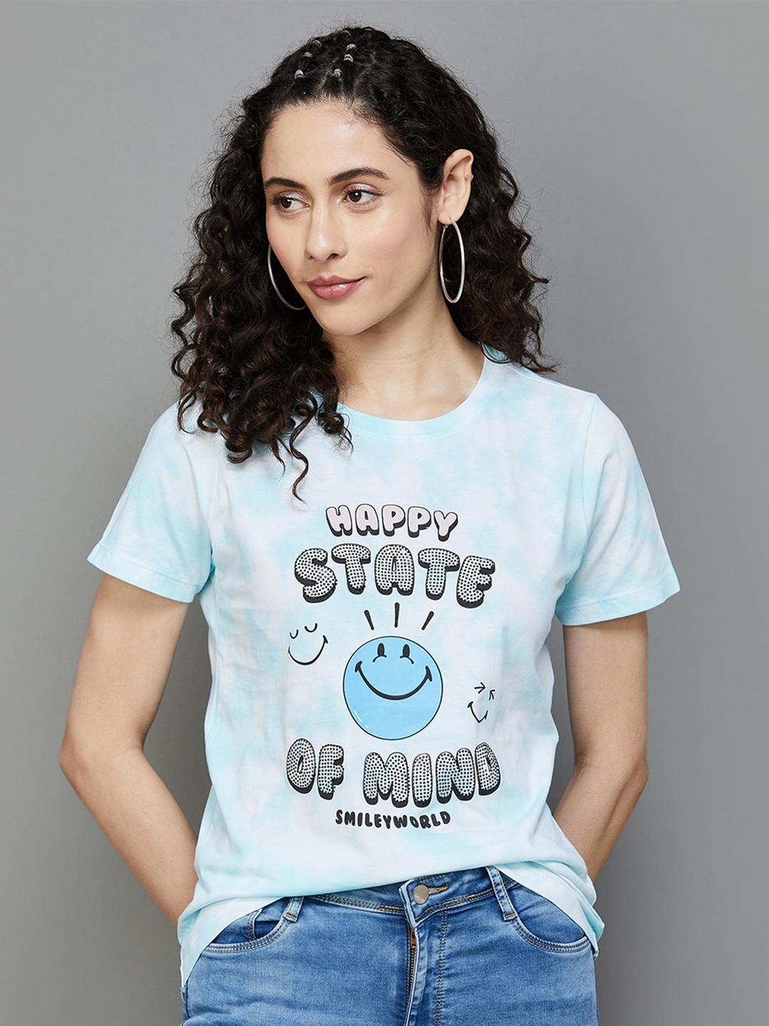 

SmileyWorld Typography Printed Pure Cotton T-shirt, Blue