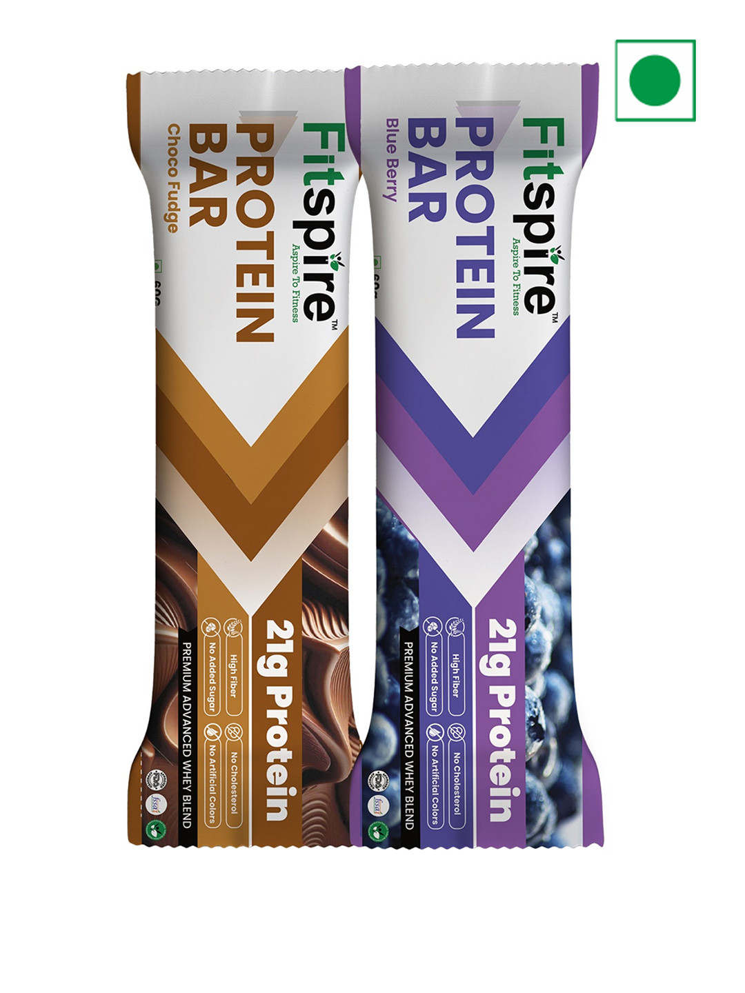 

FITSPIRE Protein Bar Choco Fudge & Blueberry- 21g Each, Brown