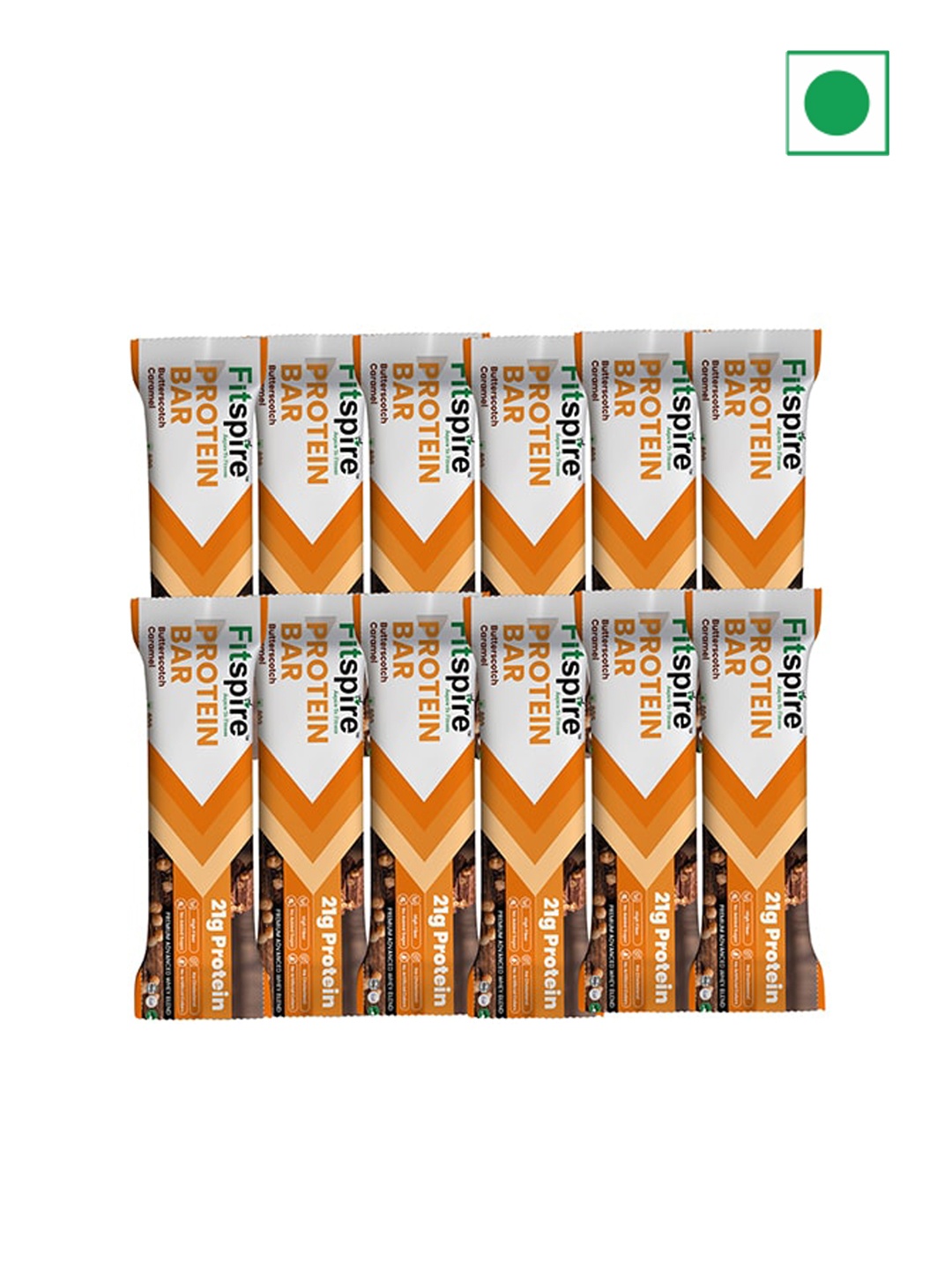 

FITSPIRE Pack of 12 Butter Scotch Protein Bars-21g Each, Gold
