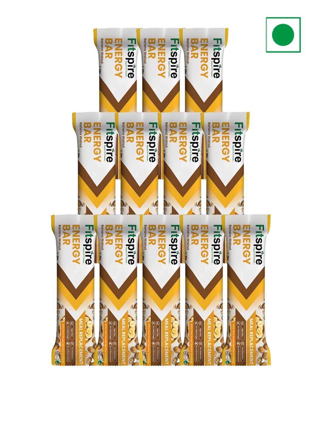 

FITSPIRE Set of 12 Banana Energy Bars-35 gm Each, Yellow