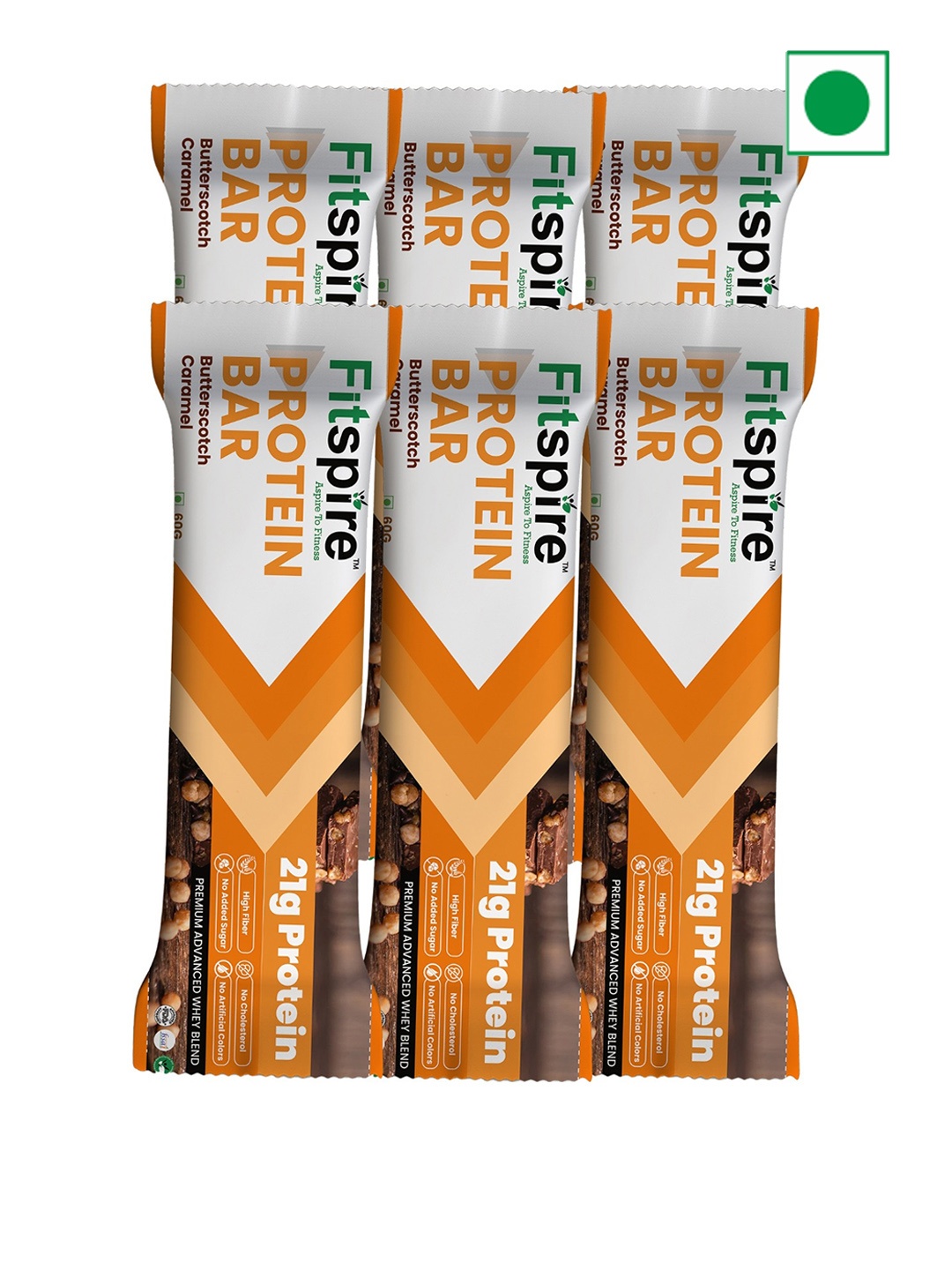 

FITSPIRE Set of 6 Butter Scotch Protein Bars-60gm Each, Gold