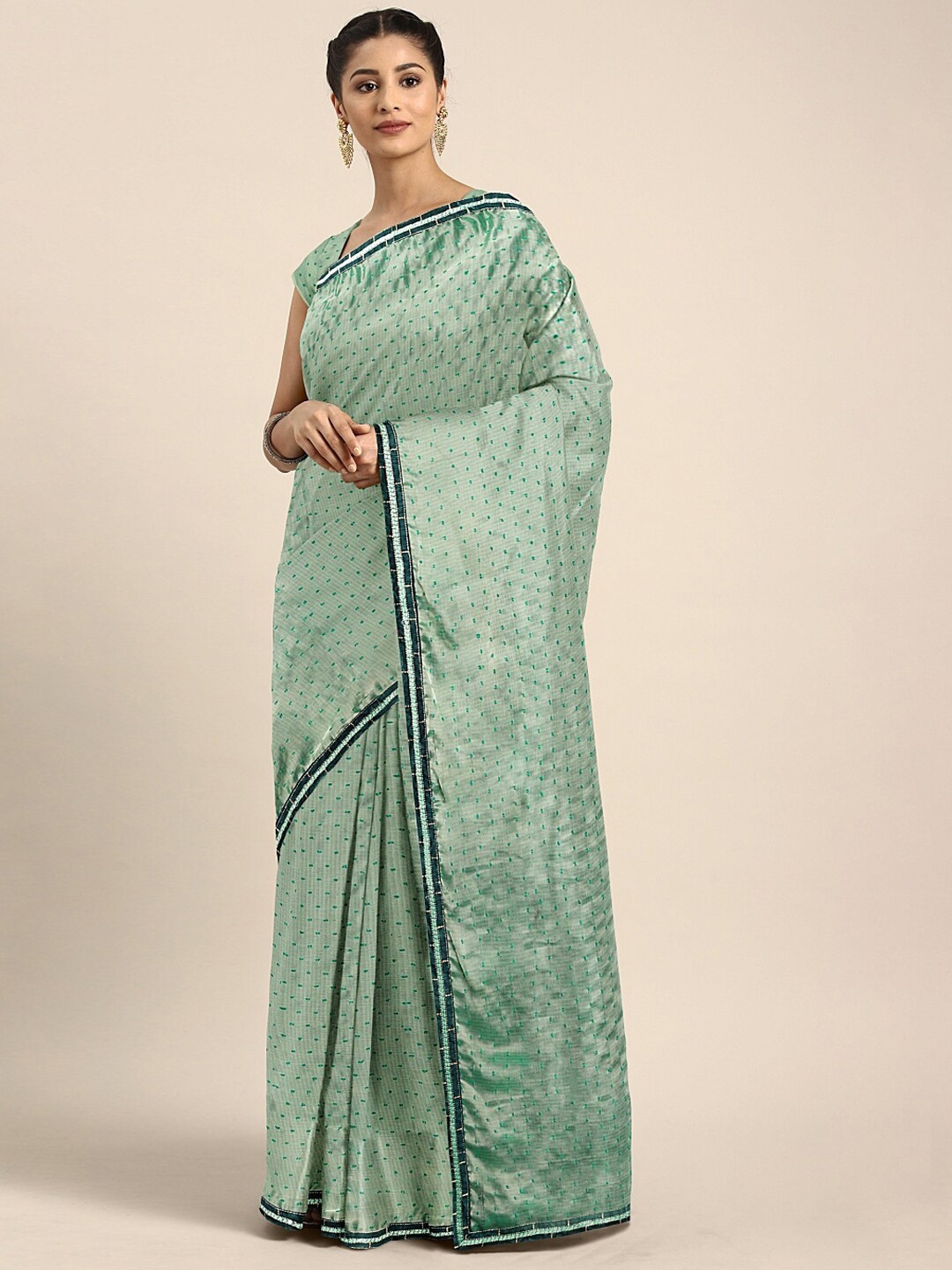 

KALINI Geometric Woven Design Saree, Sea green