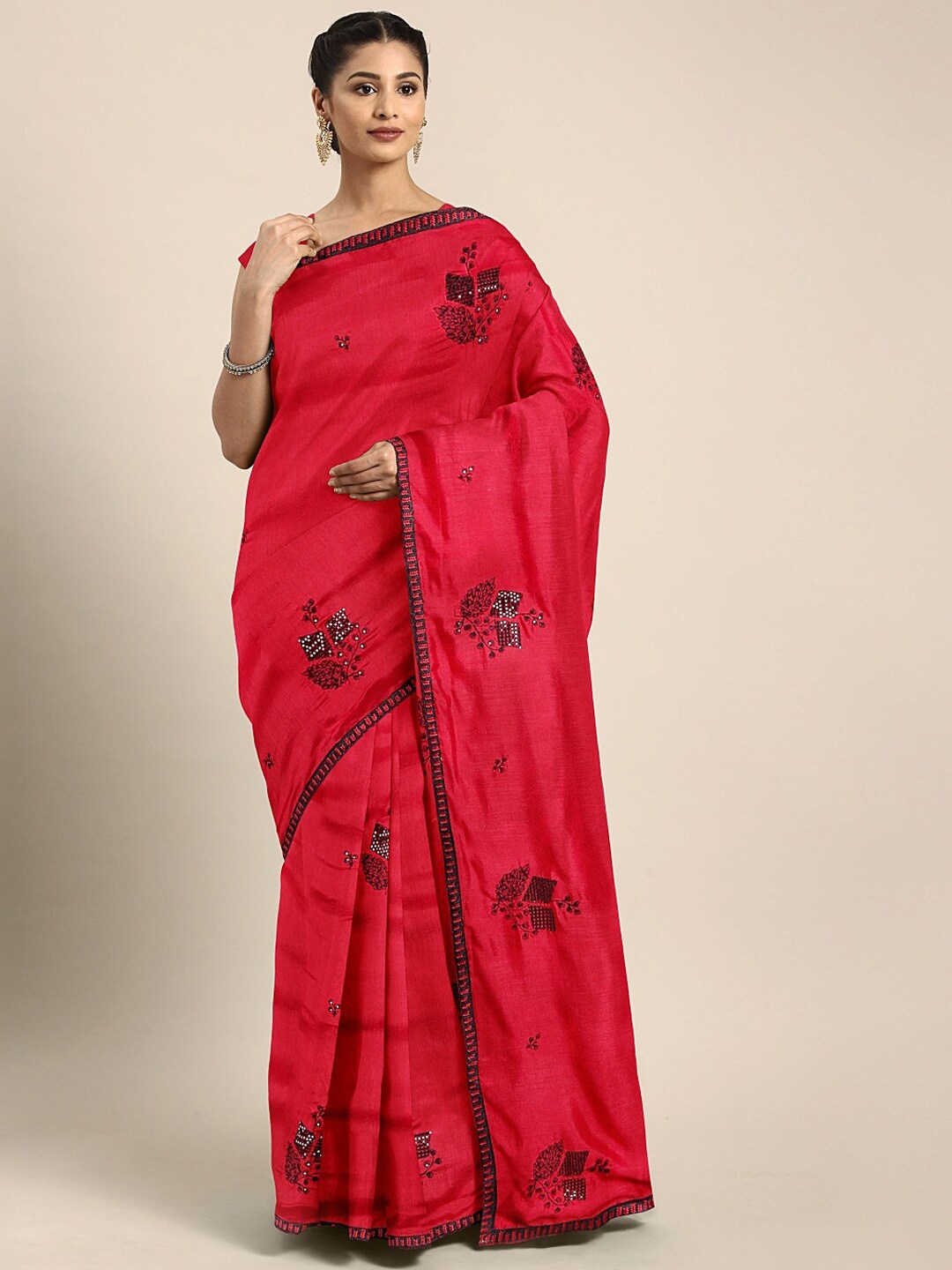 

KALINI Floral Embroidered Sequinned Saree, Maroon