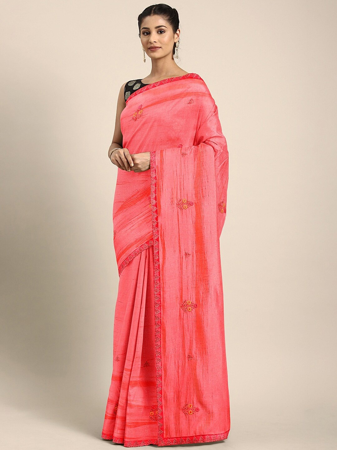

KALINI Ethnic Motifs Embroidered Saree, Pink