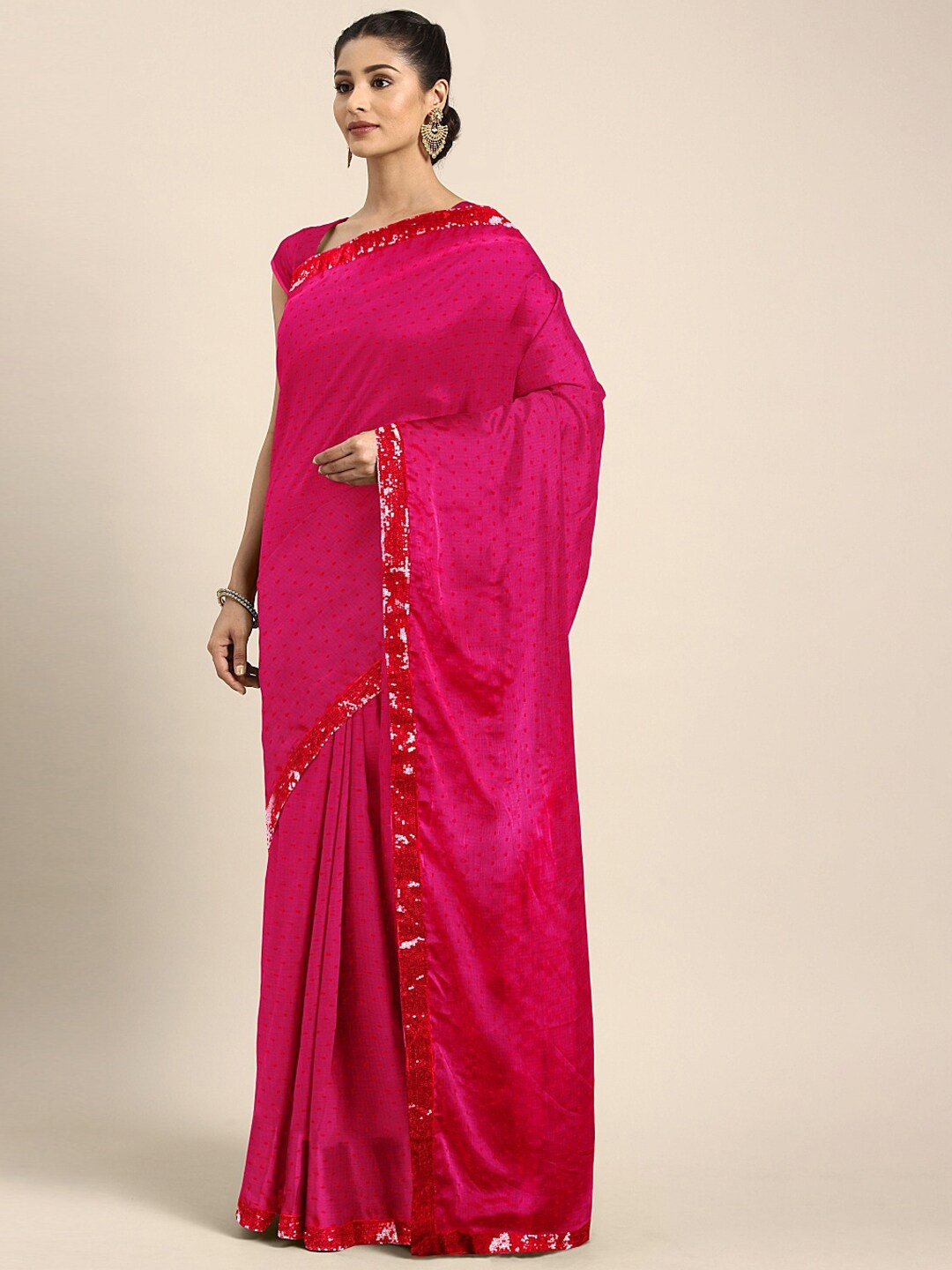 

KALINI Woven Design Embroidered Border Saree, Magenta