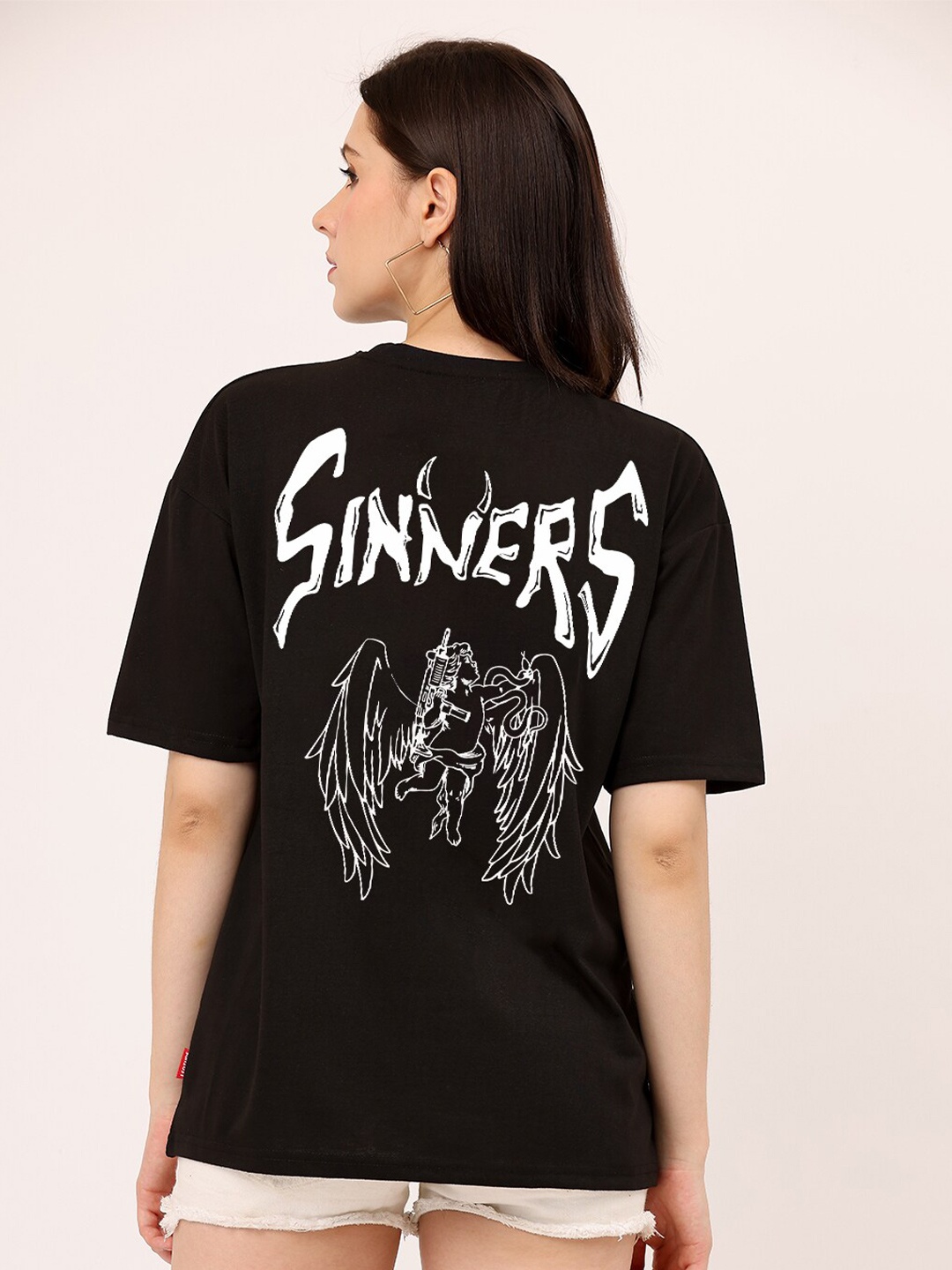 

Leotude Graphic Printed Cotton Oversized T-shirt, Black