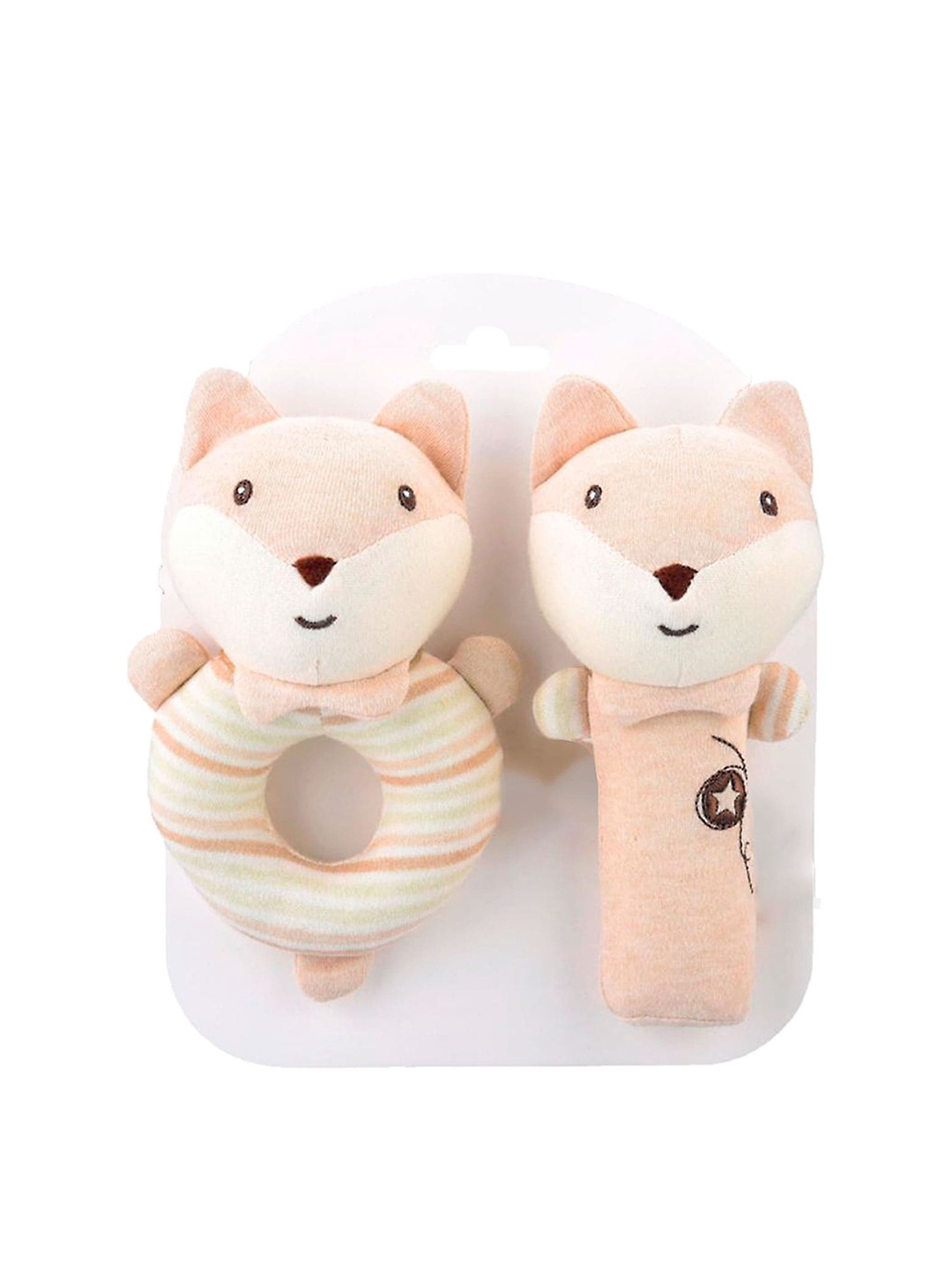 

Baby Moo Kid Set Of 2 Squeaker Handheld Rattle Toy, Beige