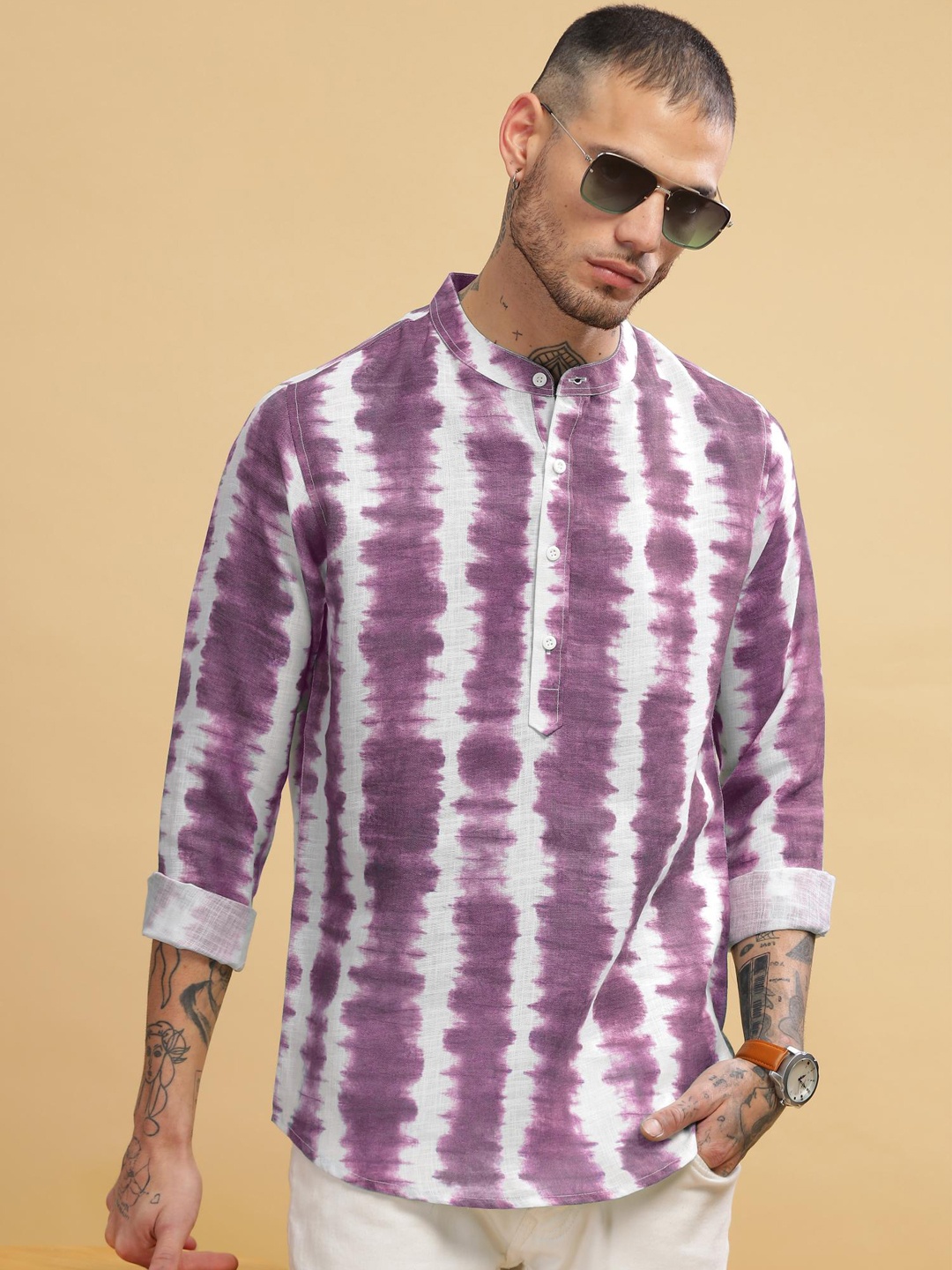

Anouk Men Tie and Dye Printed Short Kurta, Purple