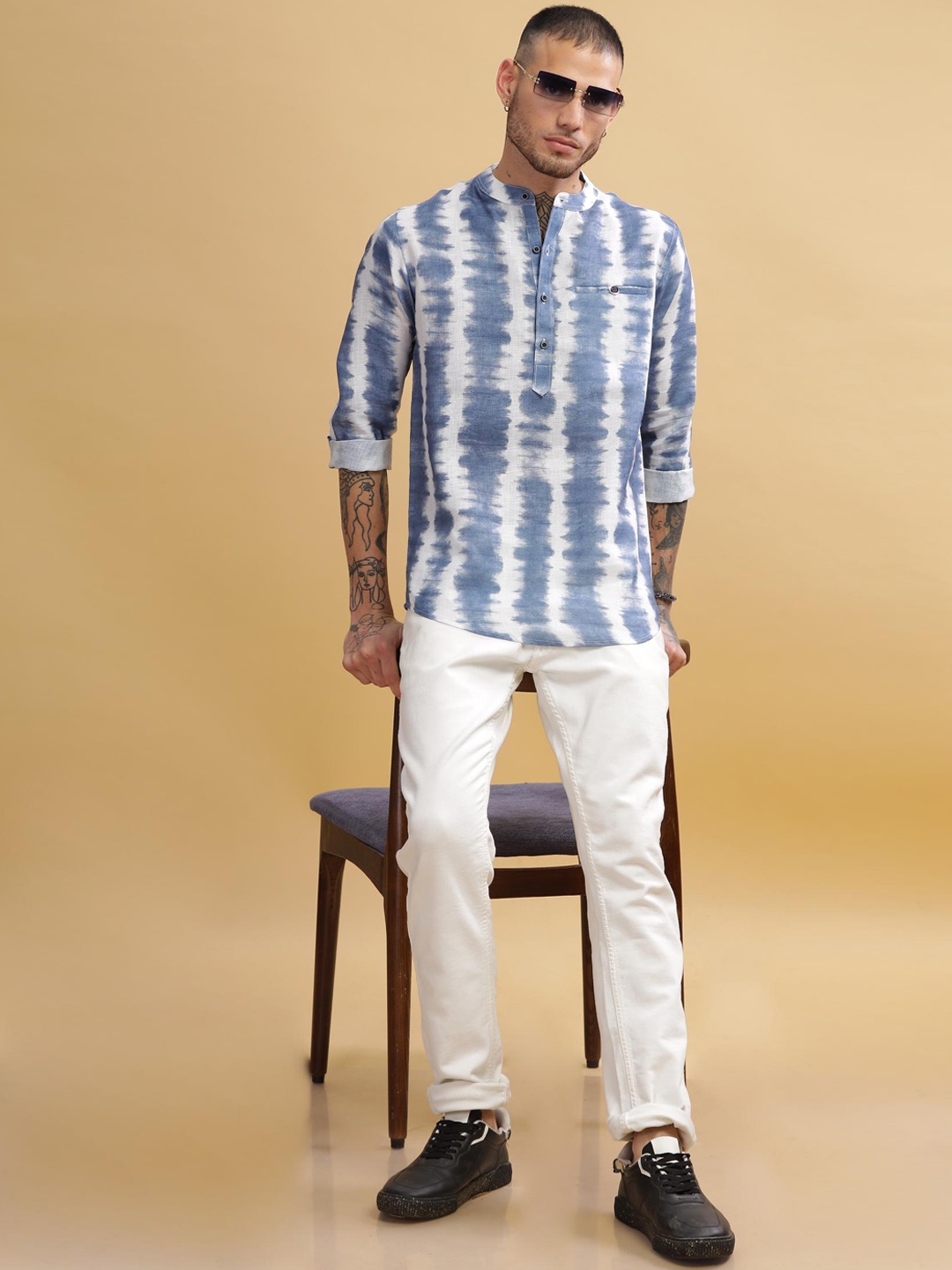

Anouk Men Tie and Dye Printed Short Kurta, Blue