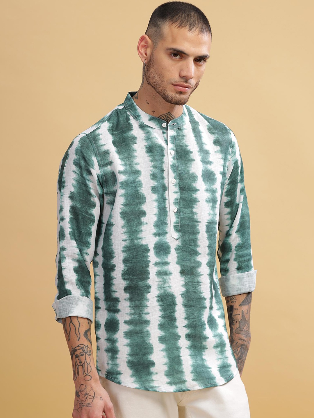 

Anouk Men Tie and Dye Printed Short Kurta, Green