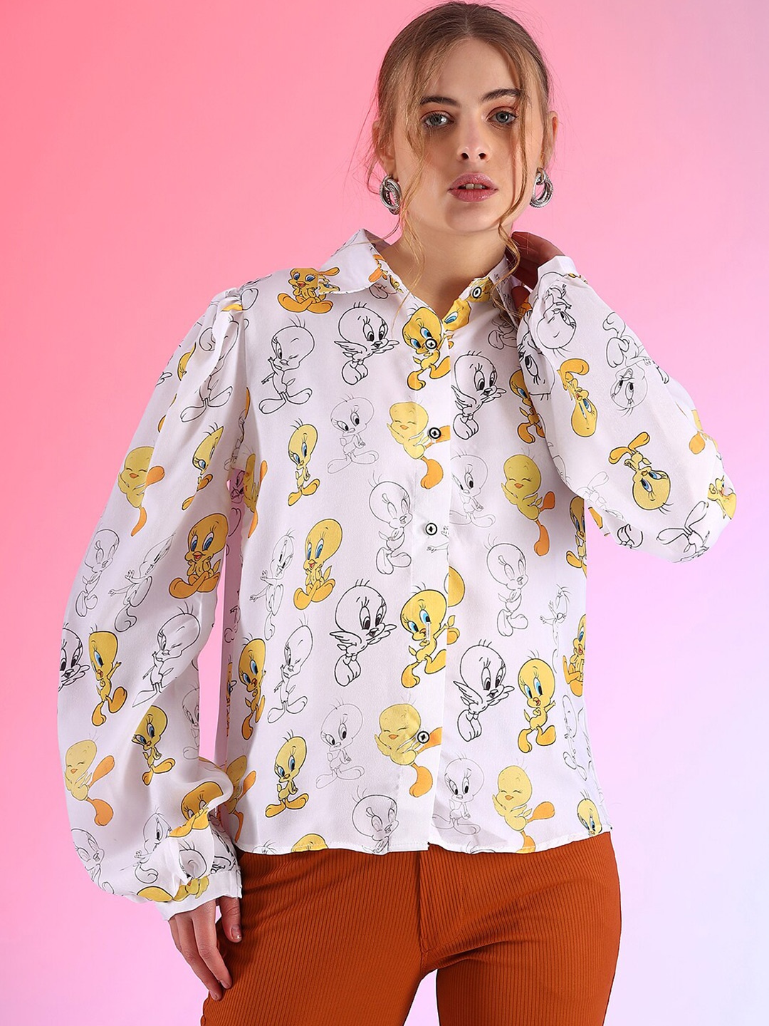 

WESTHOOD Classic Semi Sheer Printed Satin Party Shirt, Off white