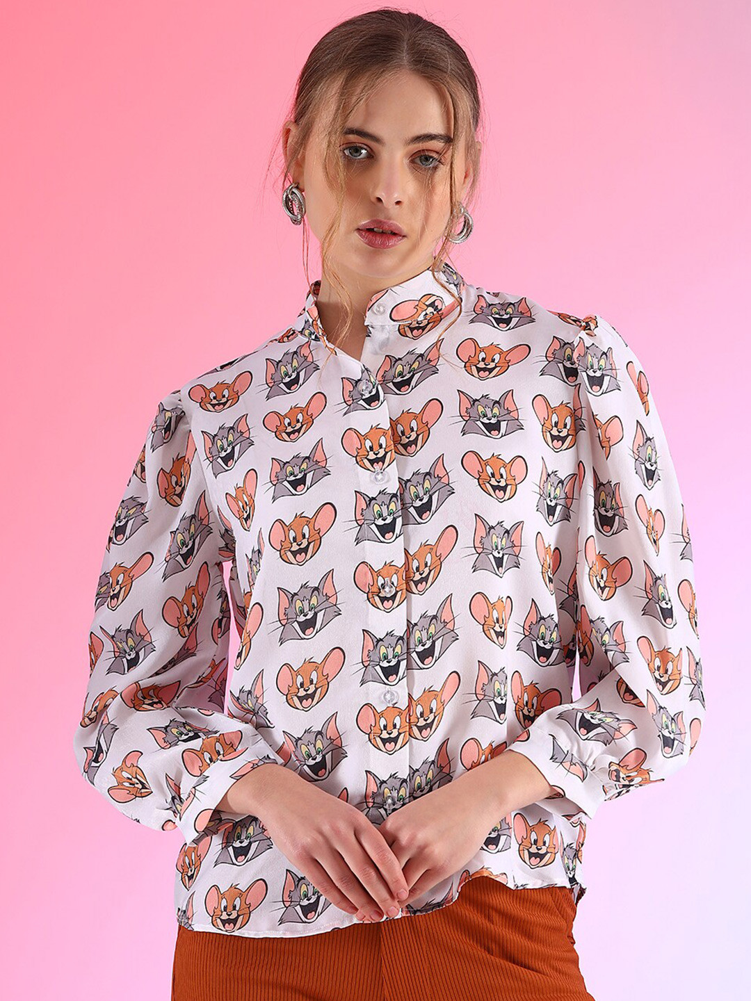 

WESTHOOD Classic Mickey Mouse Printed Satin Party Shirt, White