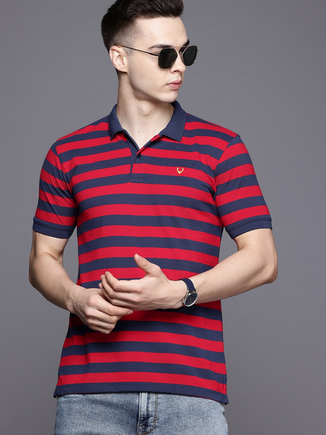 

Allen Solly Striped Polo Collar T-shirt, Navy blue