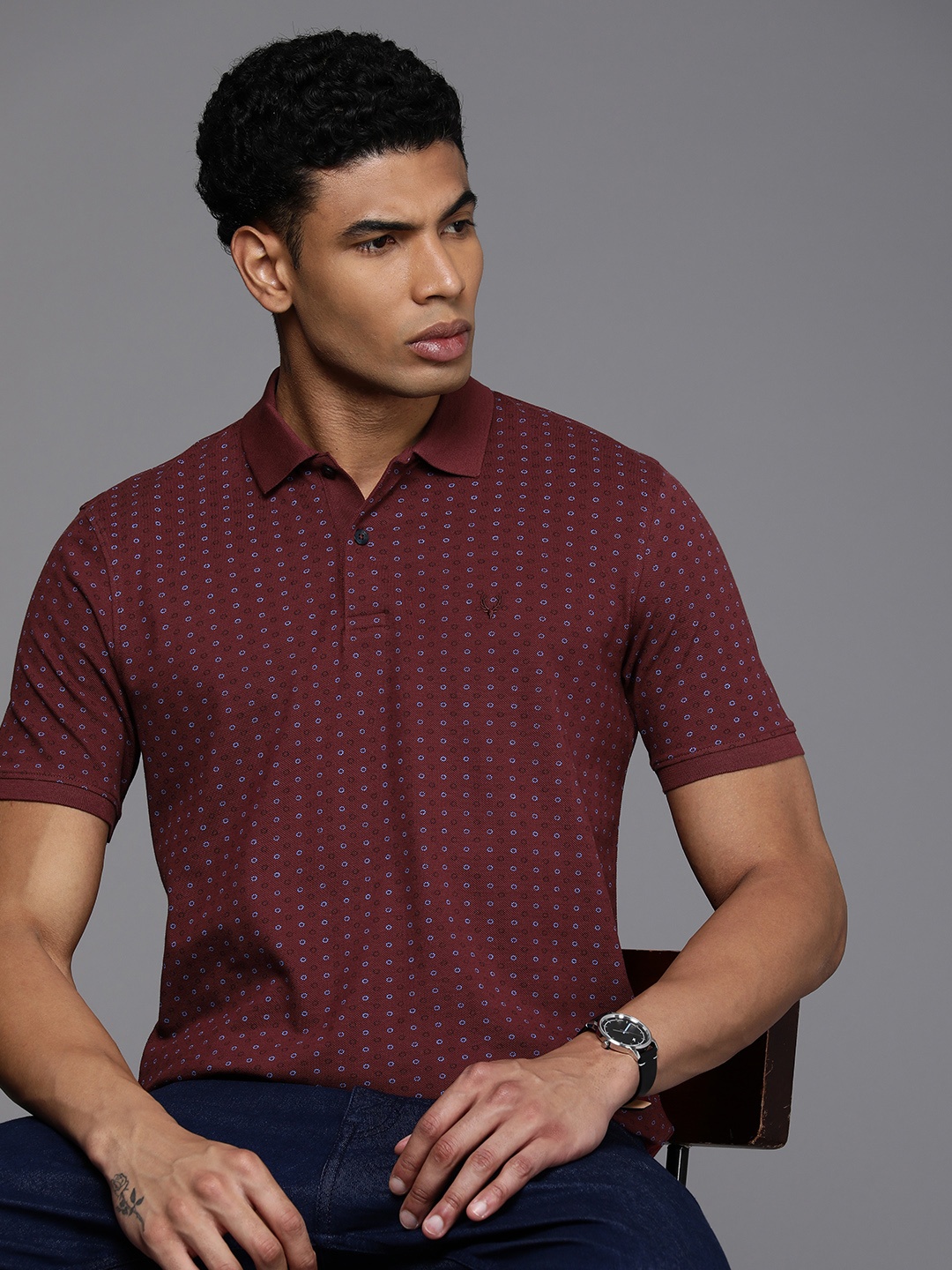 

Allen Solly Floral Printed Polo Collar Pure Cotton T-shirt, Maroon