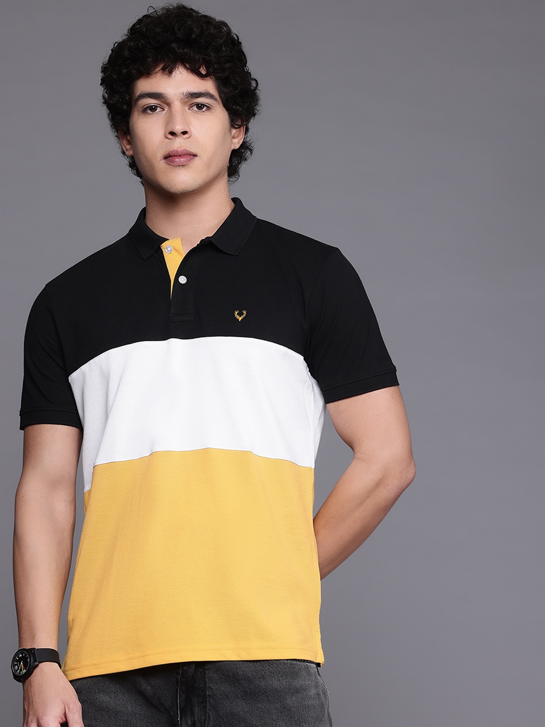 

Allen Solly Colourblocked Polo Collar T-shirt, Black