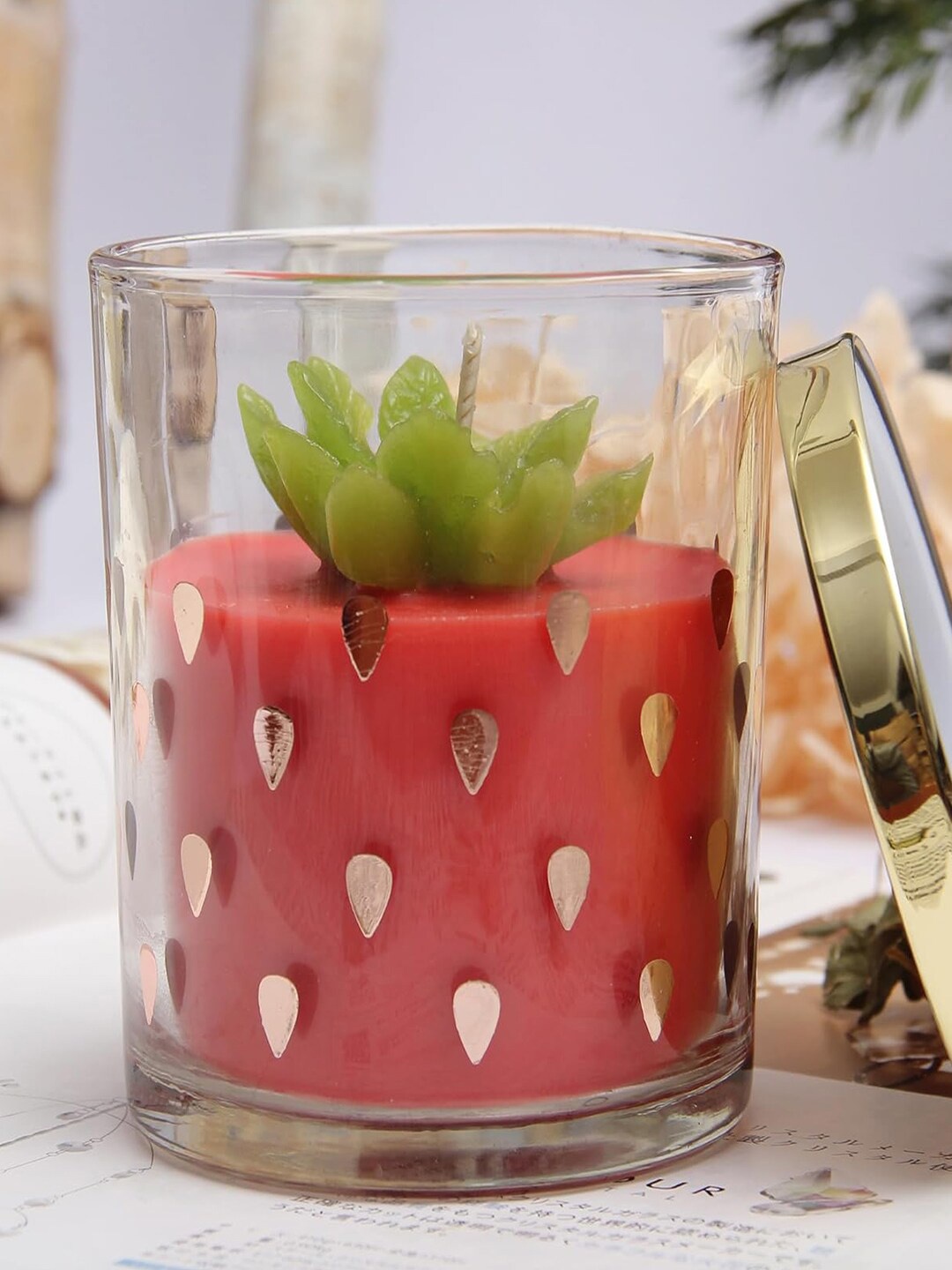 

Kuber Industries Transparent & Red Printed Fragrance Jar Candle