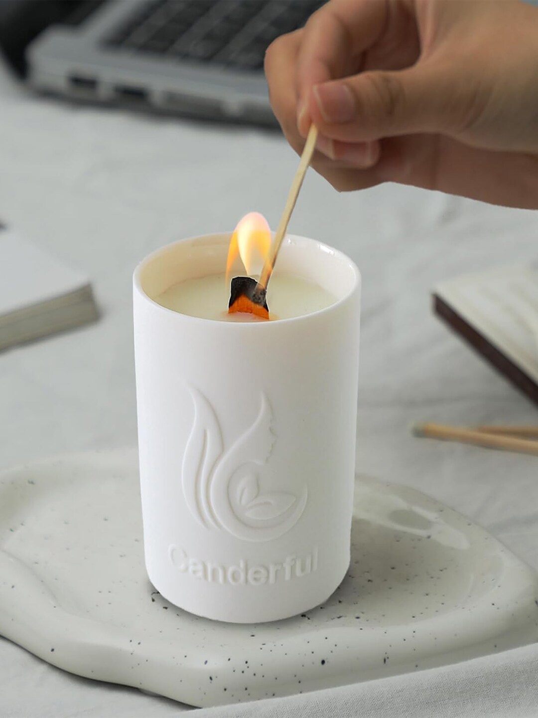 

Kuber Industries White Textured Scented Jar Candle
