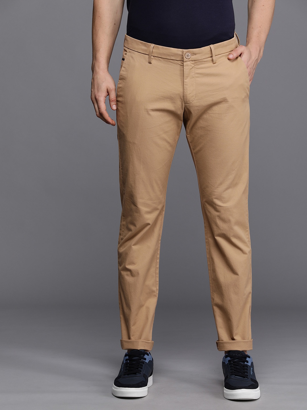 

Allen Solly Men Mid Rise Slim Fit Semi Formal Trousers, Khaki