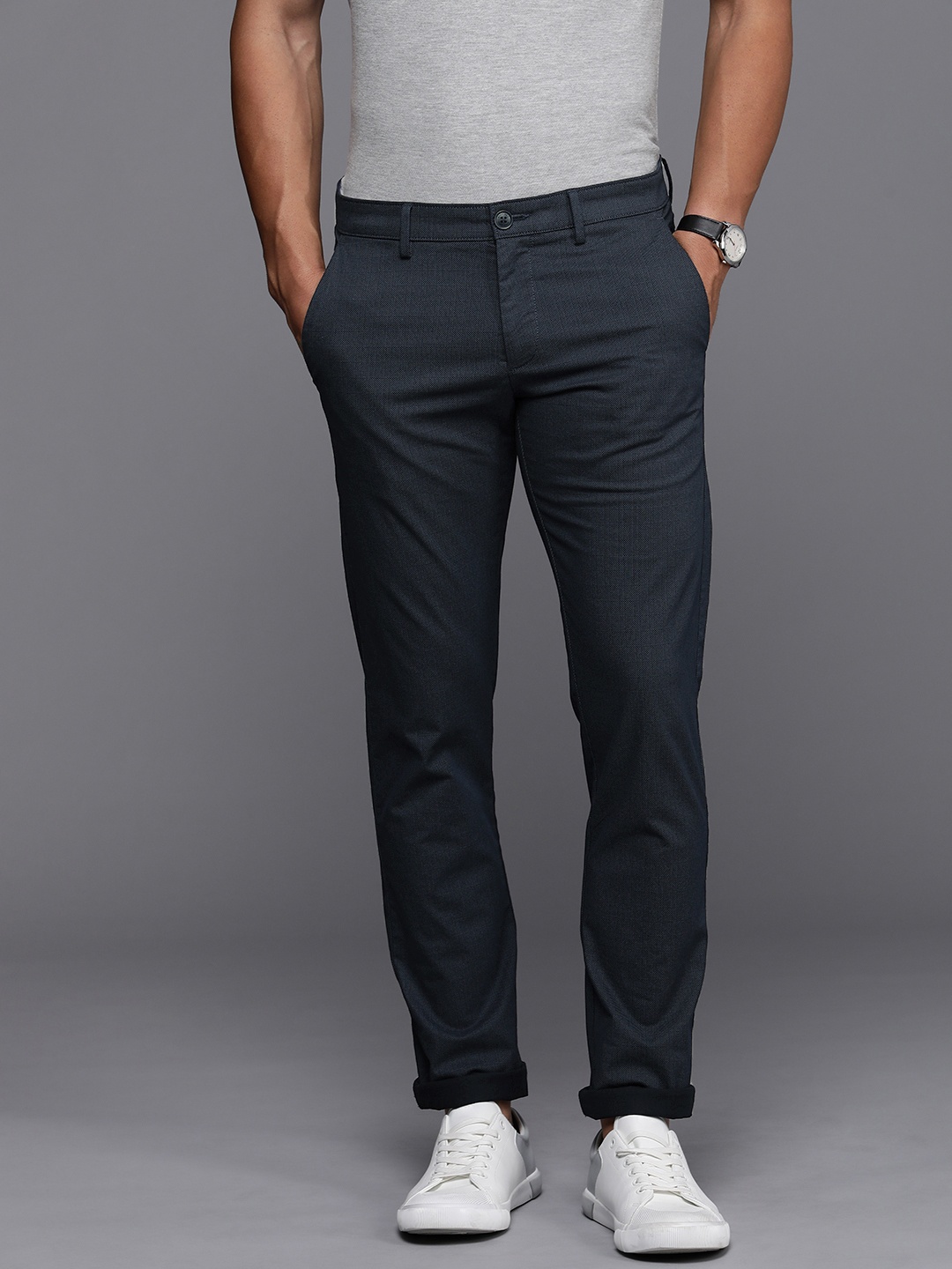 

Allen Solly Men Printed Slim Fit Chinos Trousers, Black