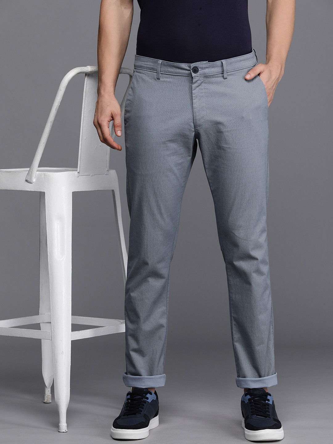 

Allen Solly Men Mid Rise Micro Ditsy Printed Slim Fit Chinos Semi Formal Trousers, Grey
