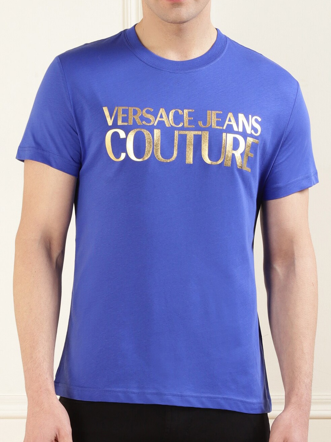 

Versace Jeans Couture Typography Round Neck Short Sleeves Cotton T-shirt, Blue