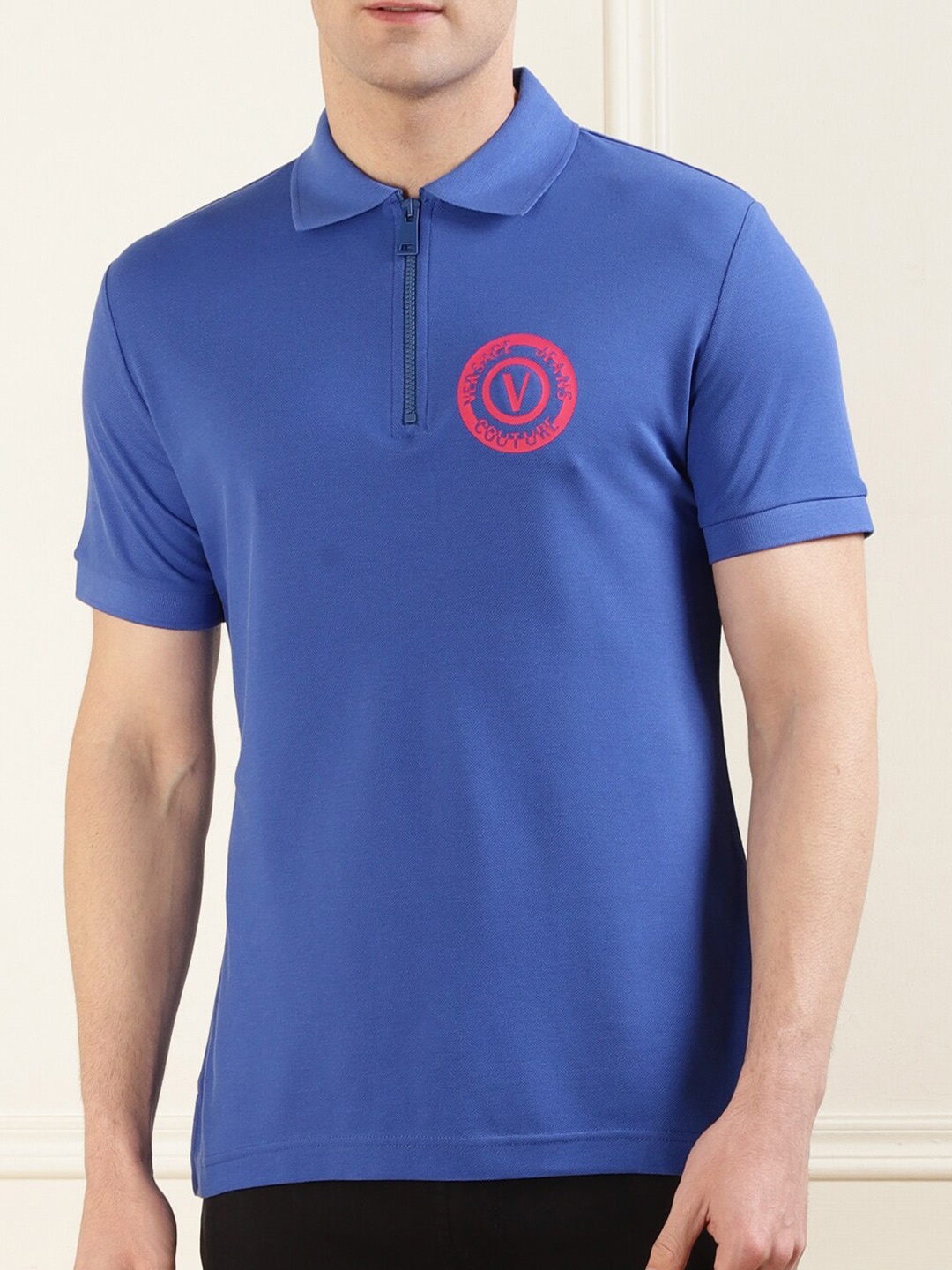 

Versace Jeans Couture VJC Chest Emblem Polo Collar Cotton T-shirt, Blue