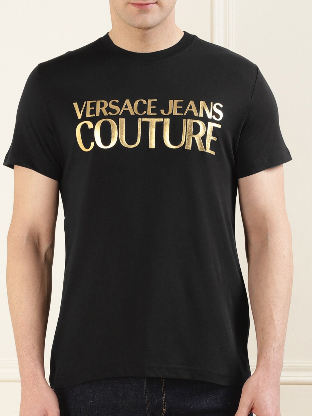 

Versace Jeans Couture Brand Logo Printed Cotton T-shirt, Black