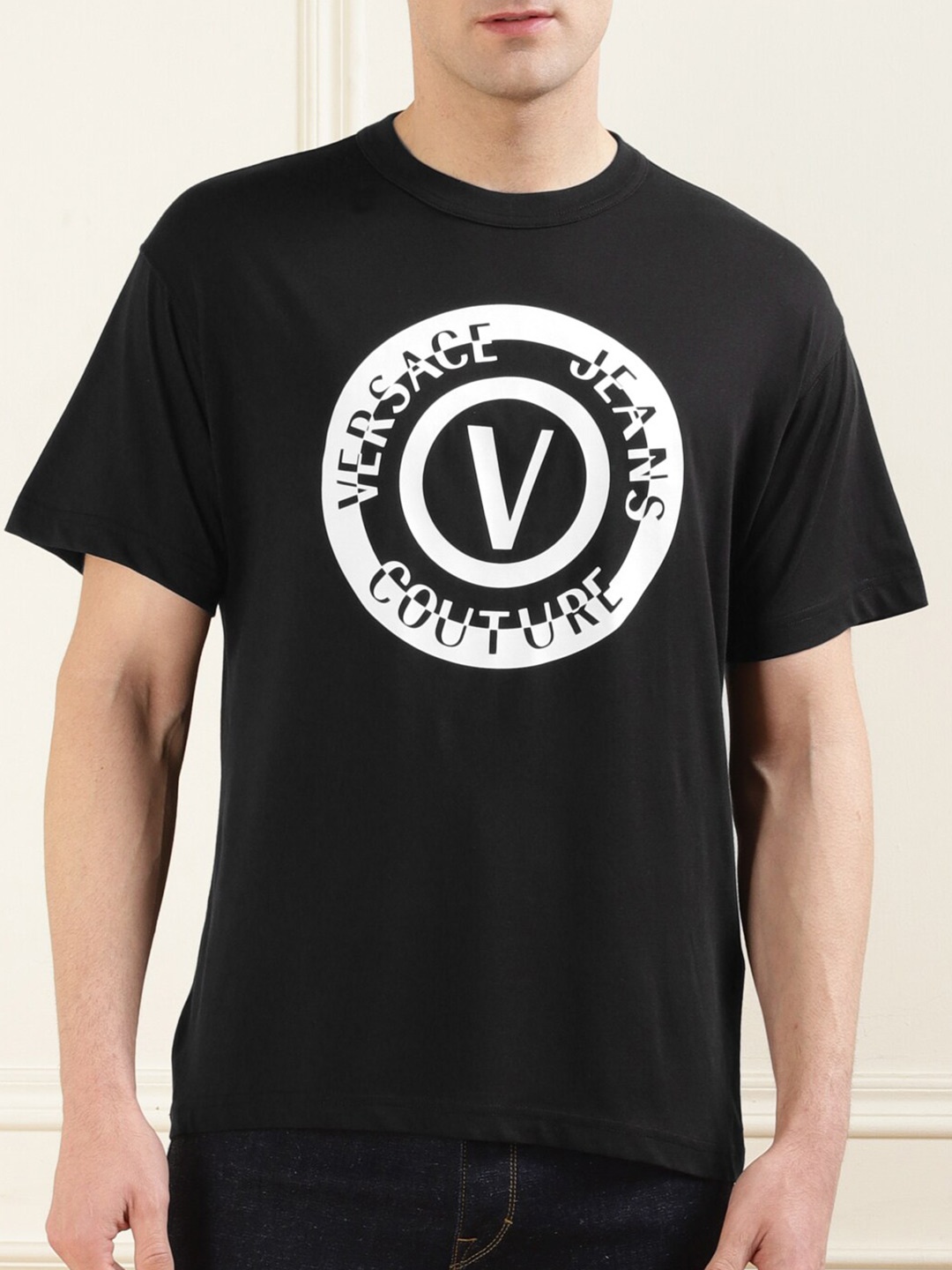 

Versace Jeans Couture Brand Logo Printed Cotton T-shirt, Black