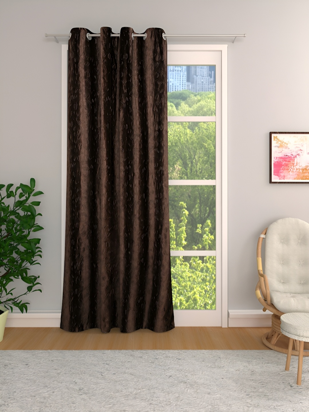 

Aura Brown Floral Room Darkening Door Curtain