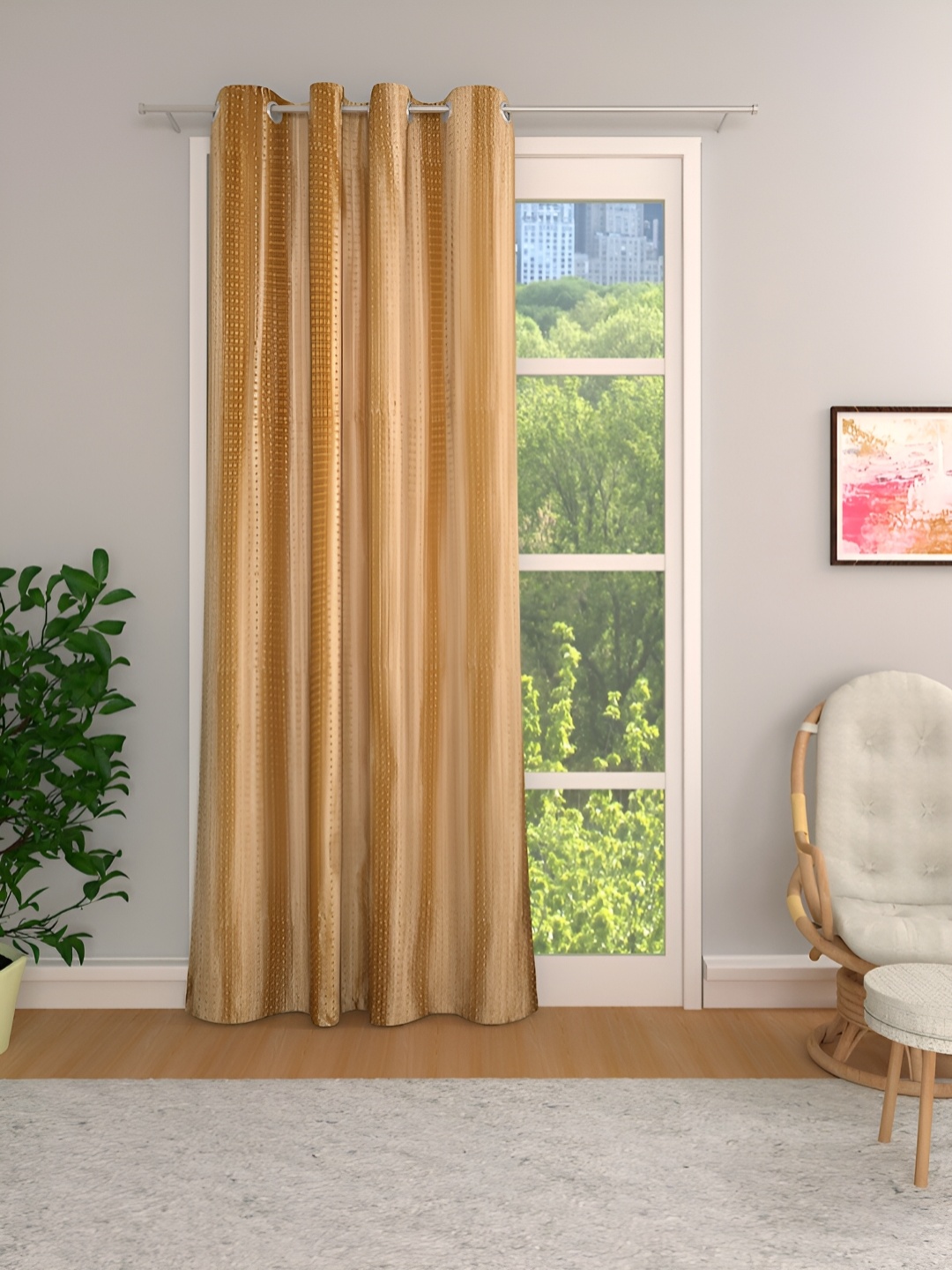 

Aura Gold Toned Self Design Room Darkening Door Curtain