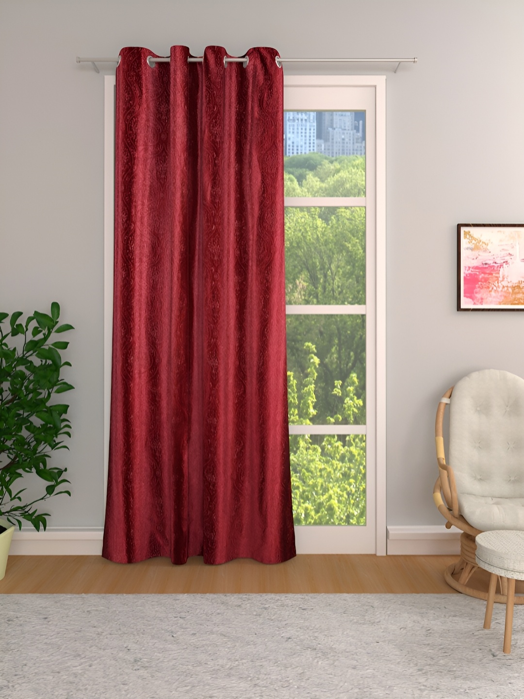 

Aura Maroon Ethnic Motifs Eyelet Room Darkening Door Curtain