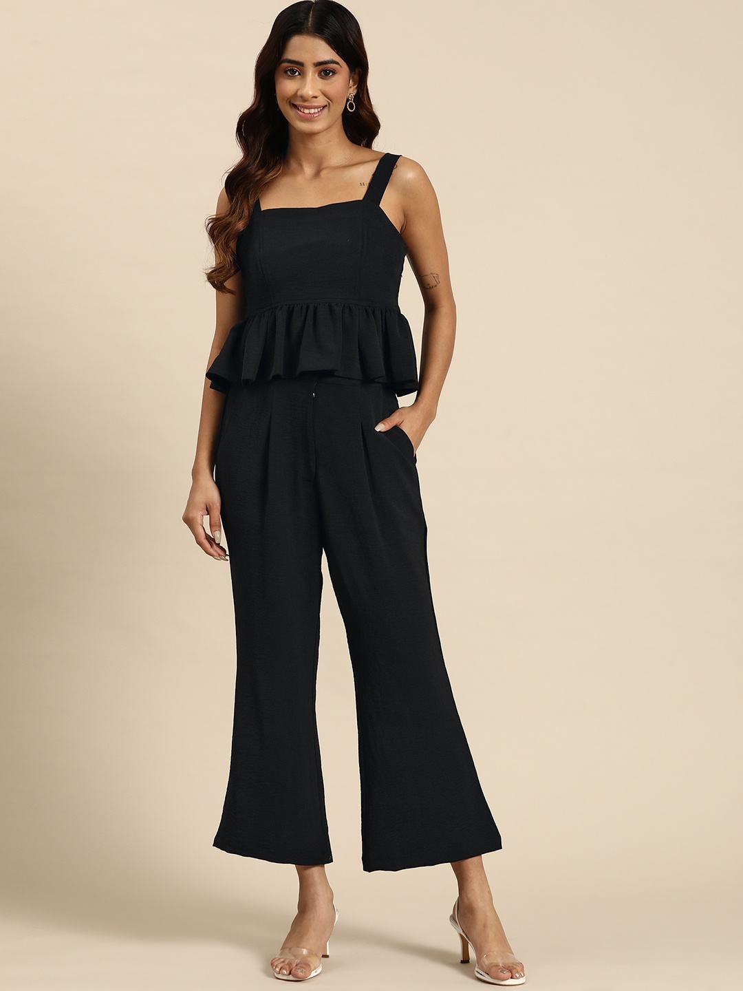 

WoowZerz Women Solid Top & Palazzos Co-Ords, Black