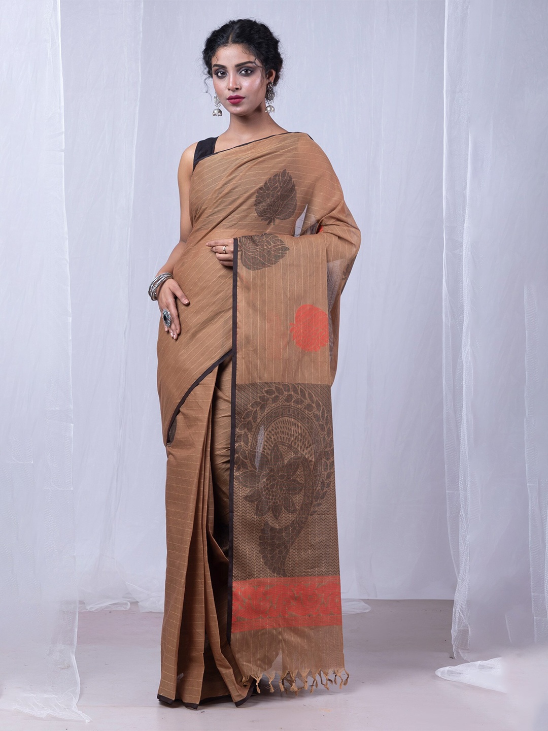 

Unnati Silks Ethnic Motifs Woven Design Chettinad Saree, Brown