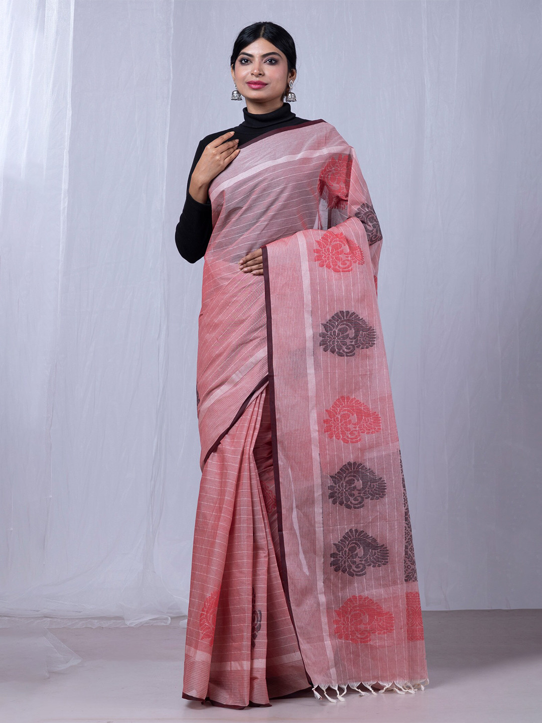 

Unnati Silks Striped Woven Design Chettinad Saree, Pink