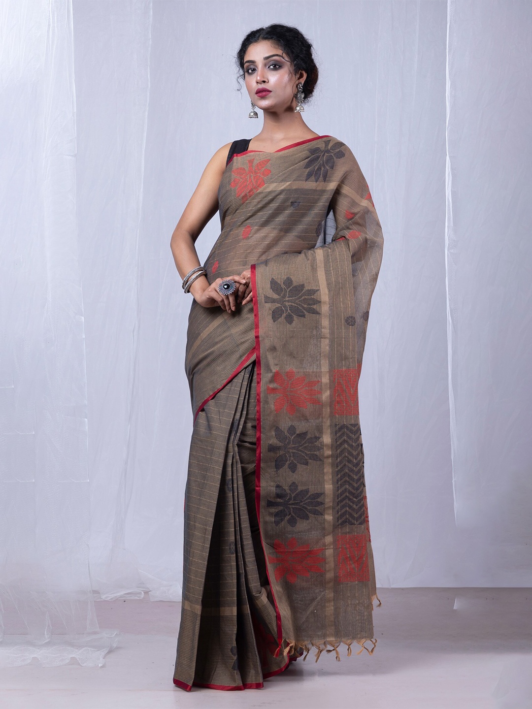 

Unnati Silks Ethnic Motifs Woven Design Chettinad Saree, Brown