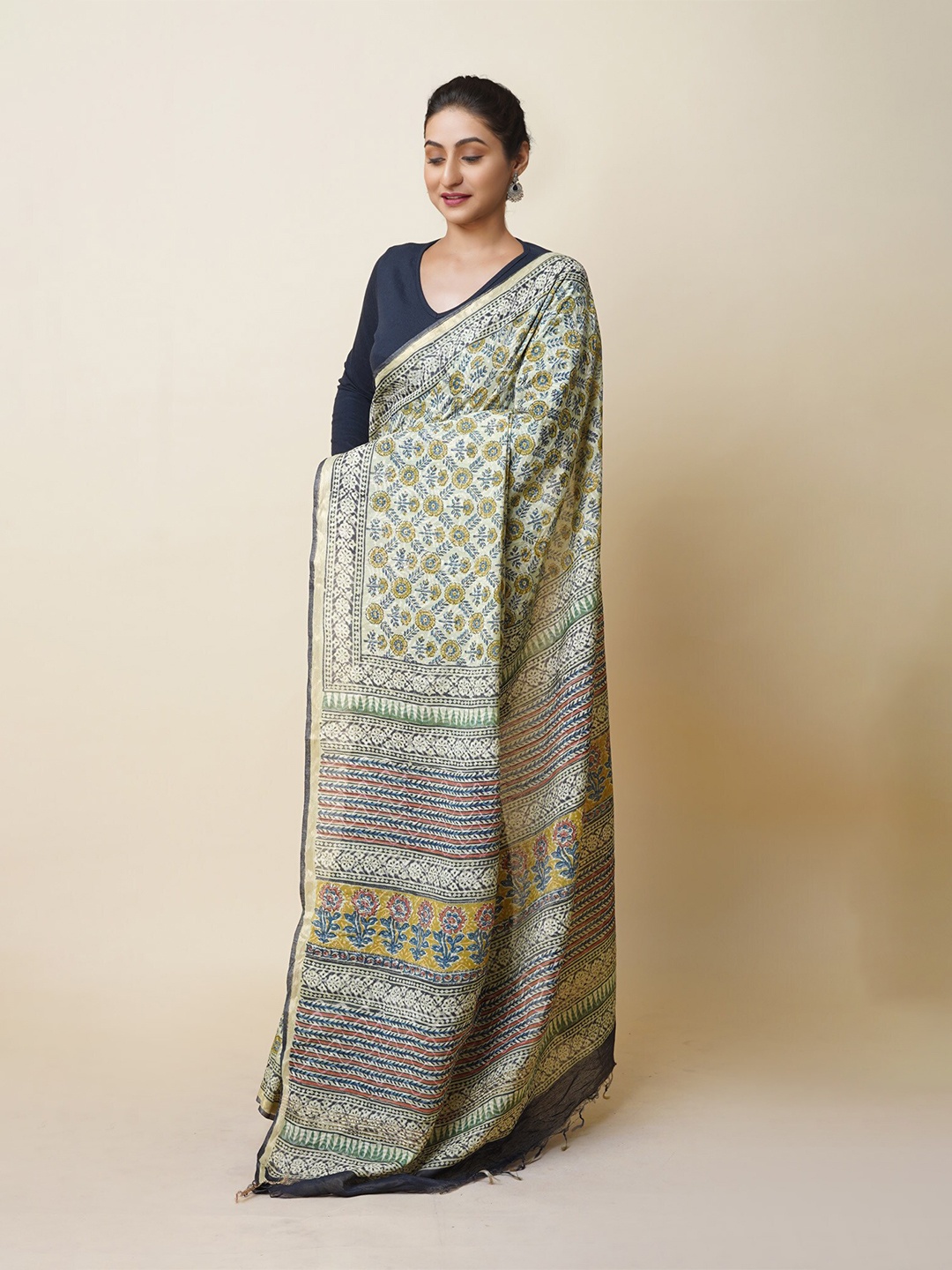 

Unnati Silks Zari Silk Cotton Chanderi Saree, Green