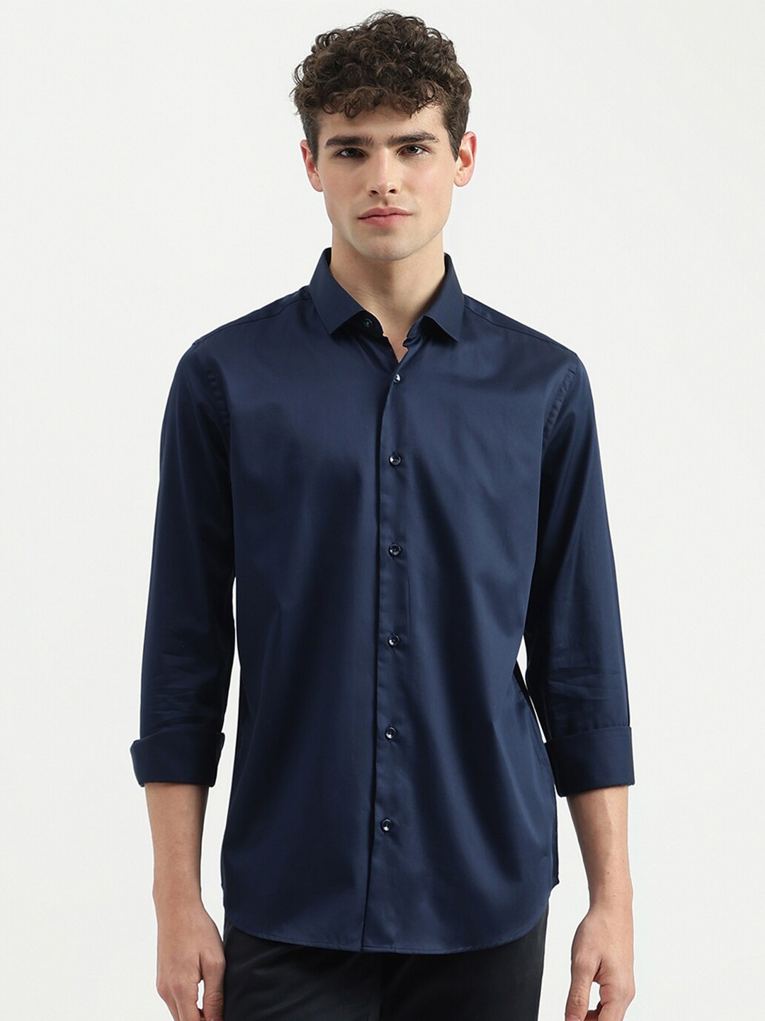

United Colors of Benetton Slim Fit Spread Collar Long Sleeves Casual Shirt, Blue