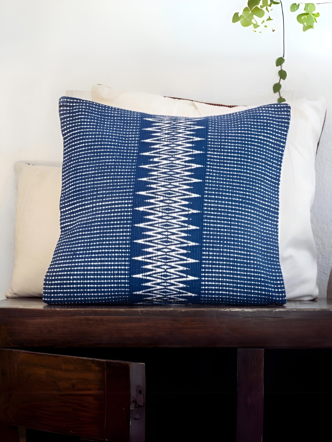 

Peepul Tree Blue & White Geometric Cotton Square Cushion Covers