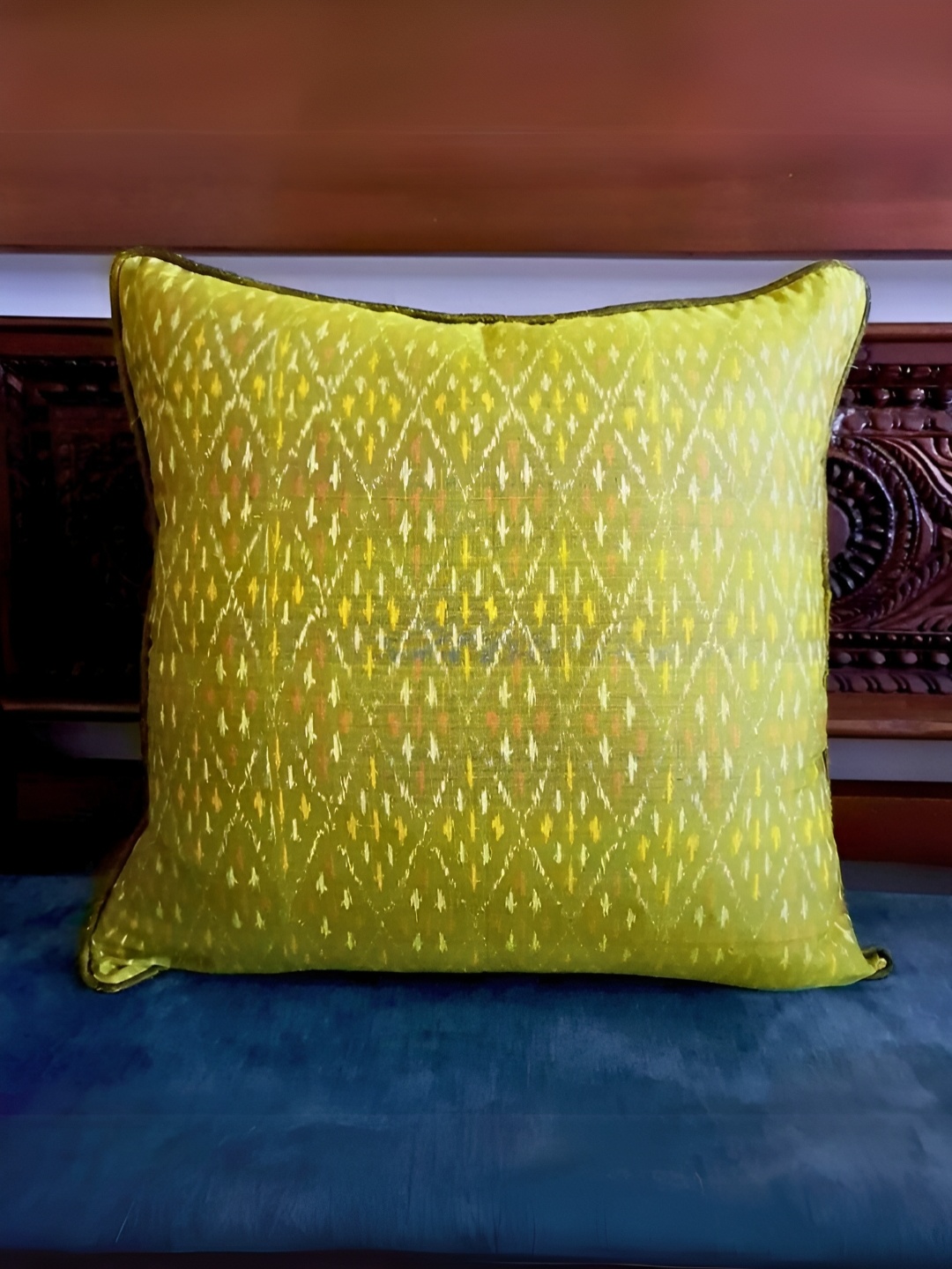 

Peepul Tree Olive Green & White Geometric Cotton Silk Square Cushion Covers