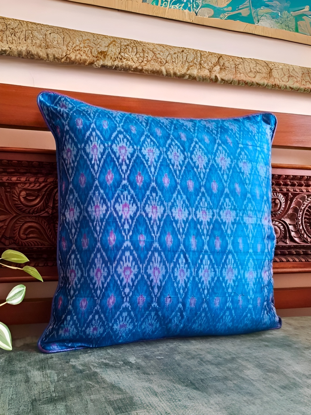 

Peepul Tree Teal & White Geometric Silk Square Cushion Covers
