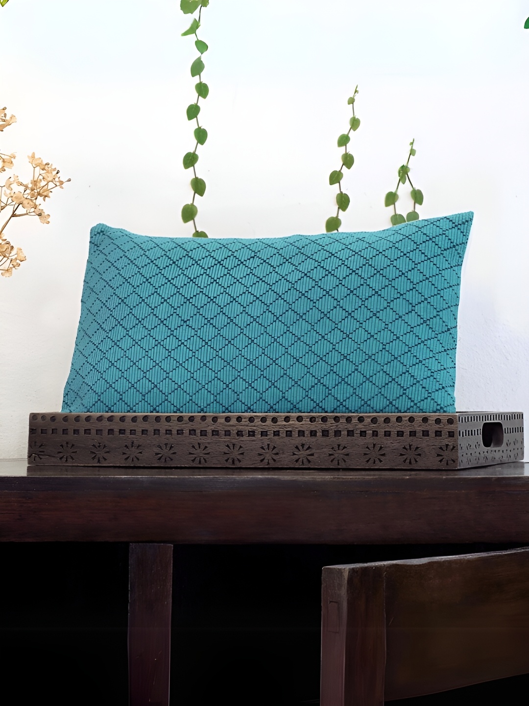 

Peepul Tree Sea Green & Blue Geometric Cotton Rectangle Cushion Covers