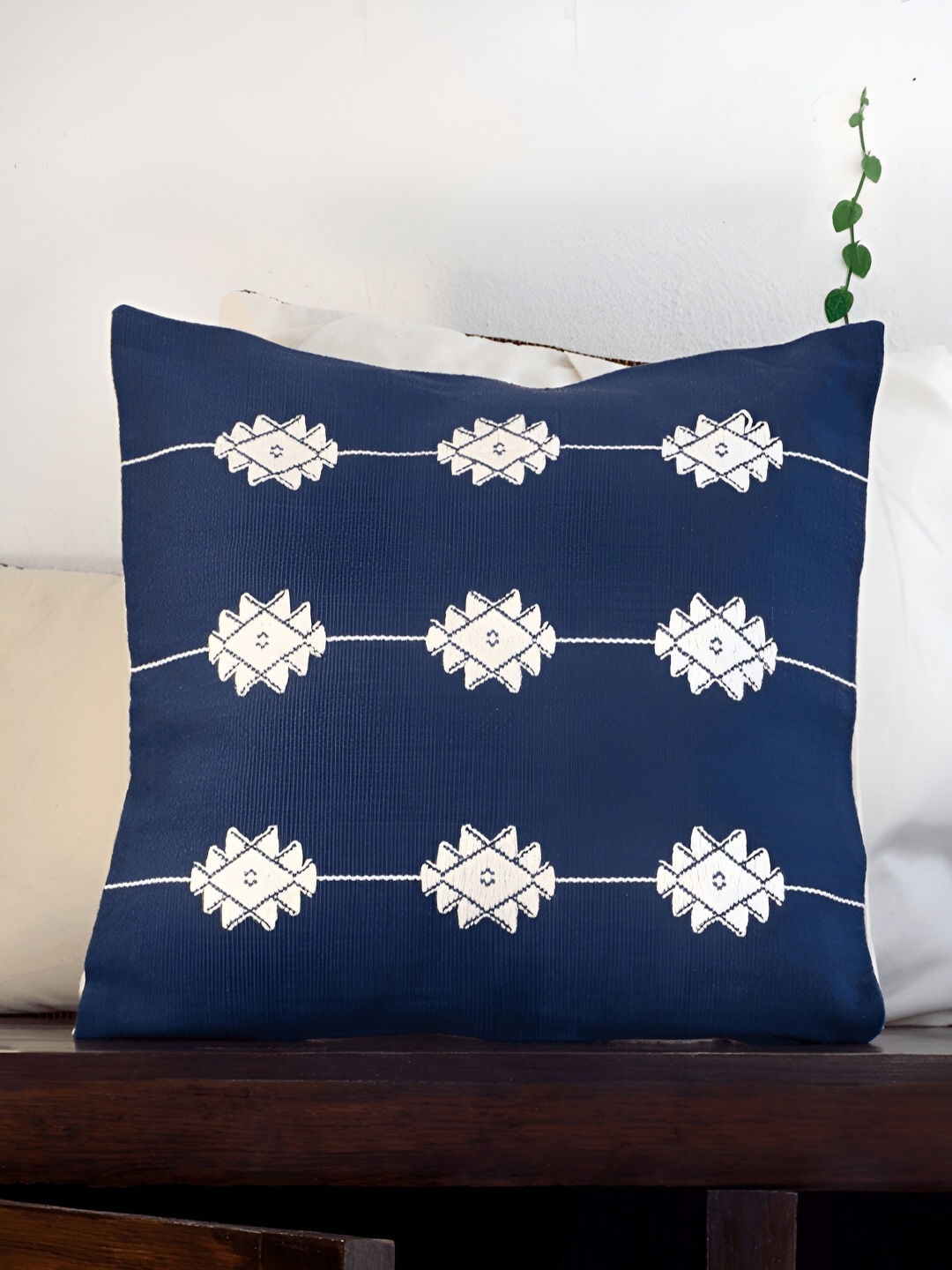 

Peepul Tree Blue & White Geometric Cotton Square Cushion Covers