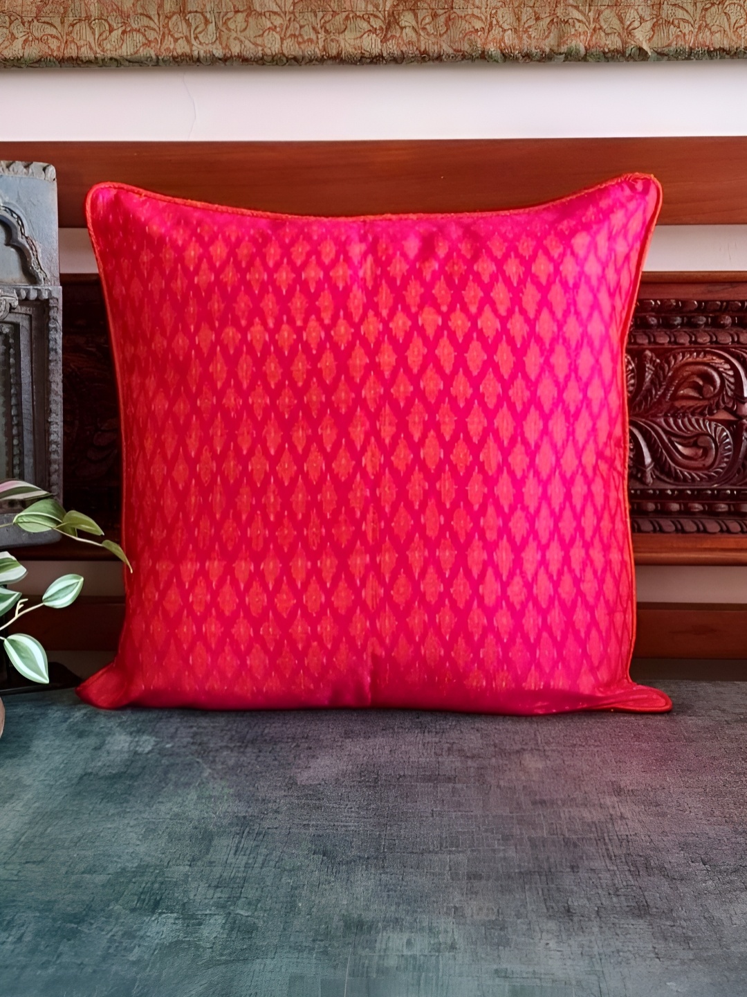 

Peepul Tree Fuchsia Geometric Square Cotton Silk Cushion Covers